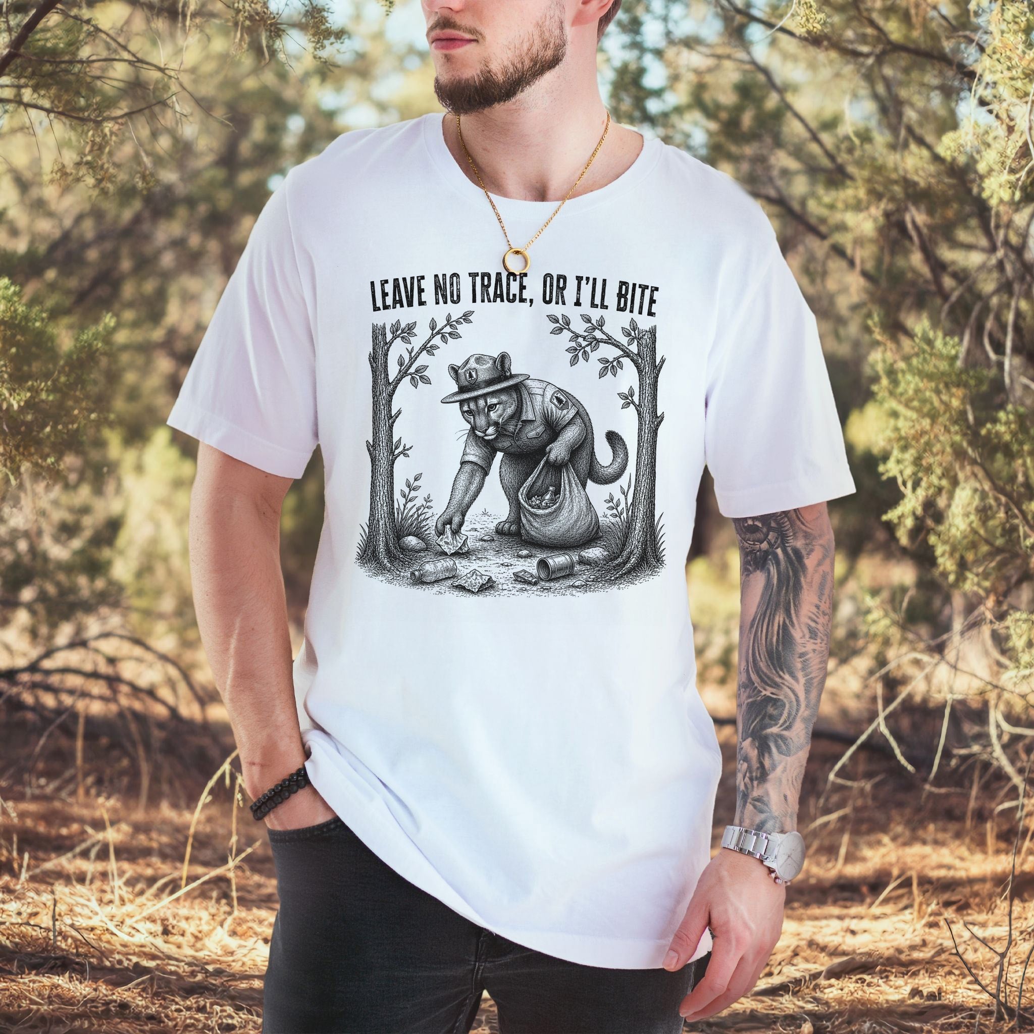 Leave No Trace Or I’ll Bite Funny Cougar Park Ranger Hiking T-Shirt