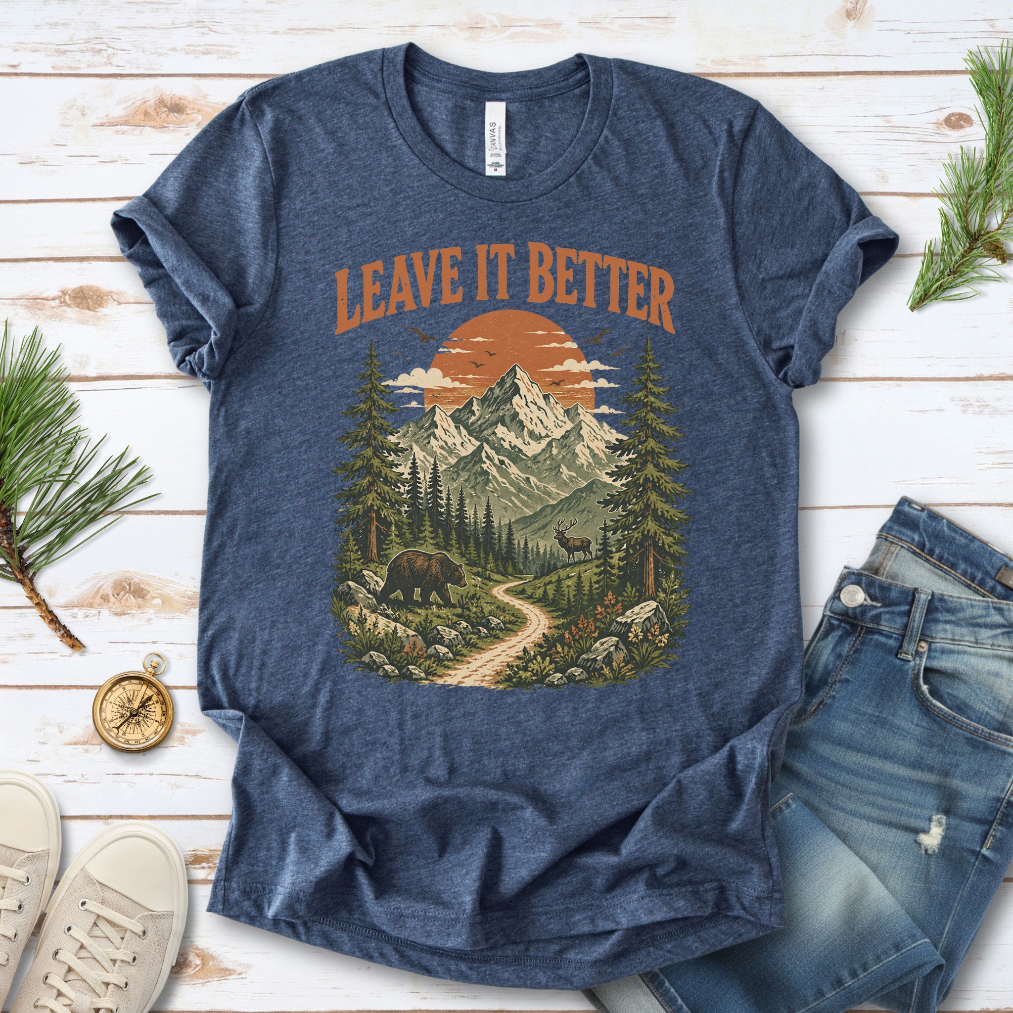 Leave It Better Retro Mountain Hiking Nature Lover Earth Day T-Shirt