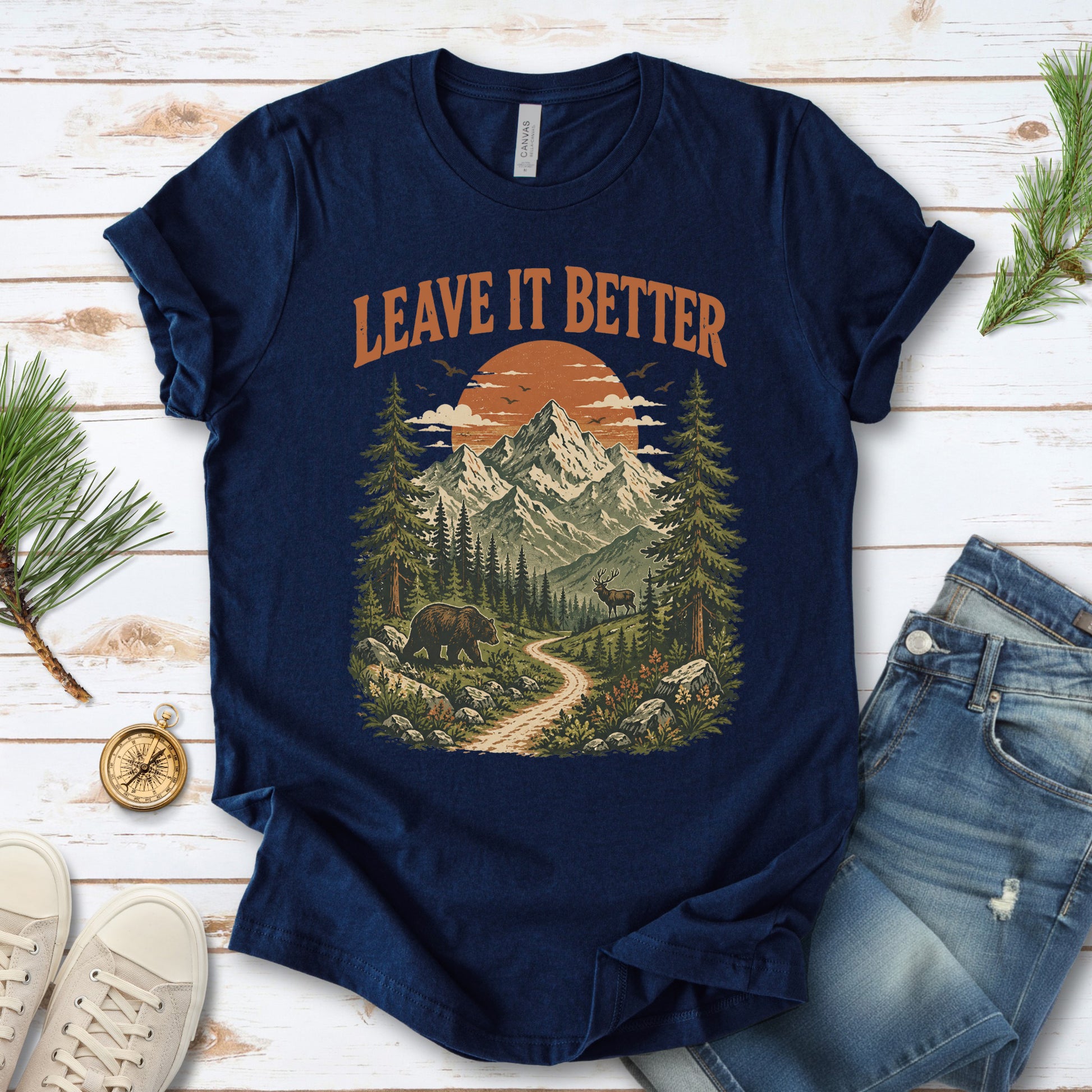 Leave It Better Retro Mountain Hiking Nature Lover Earth Day T-Shirt