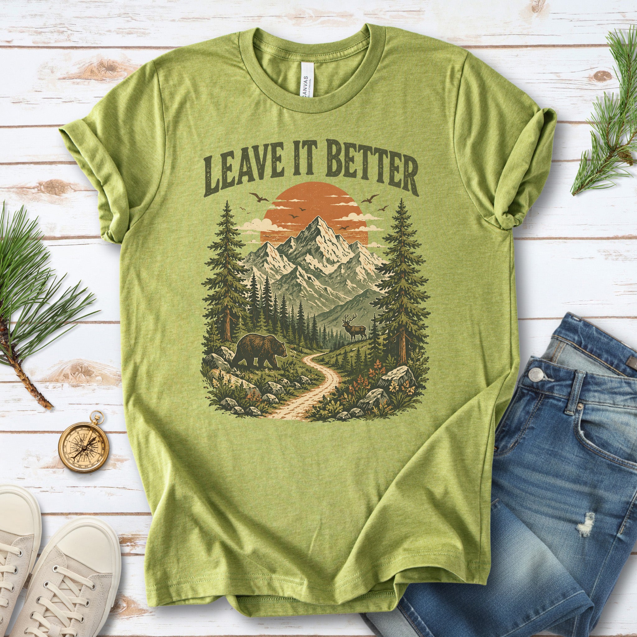 Leave It Better Retro Mountain Hiking Nature Lover Earth Day T-Shirt