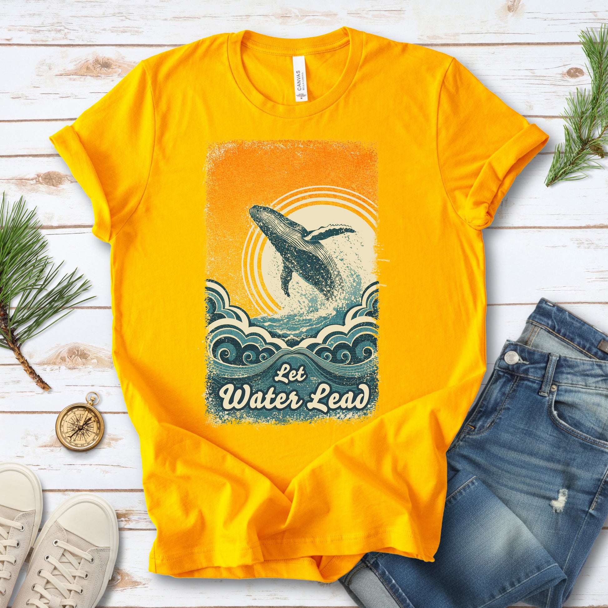 Let Water Lead Vintage Whale Wave T-Shirt
