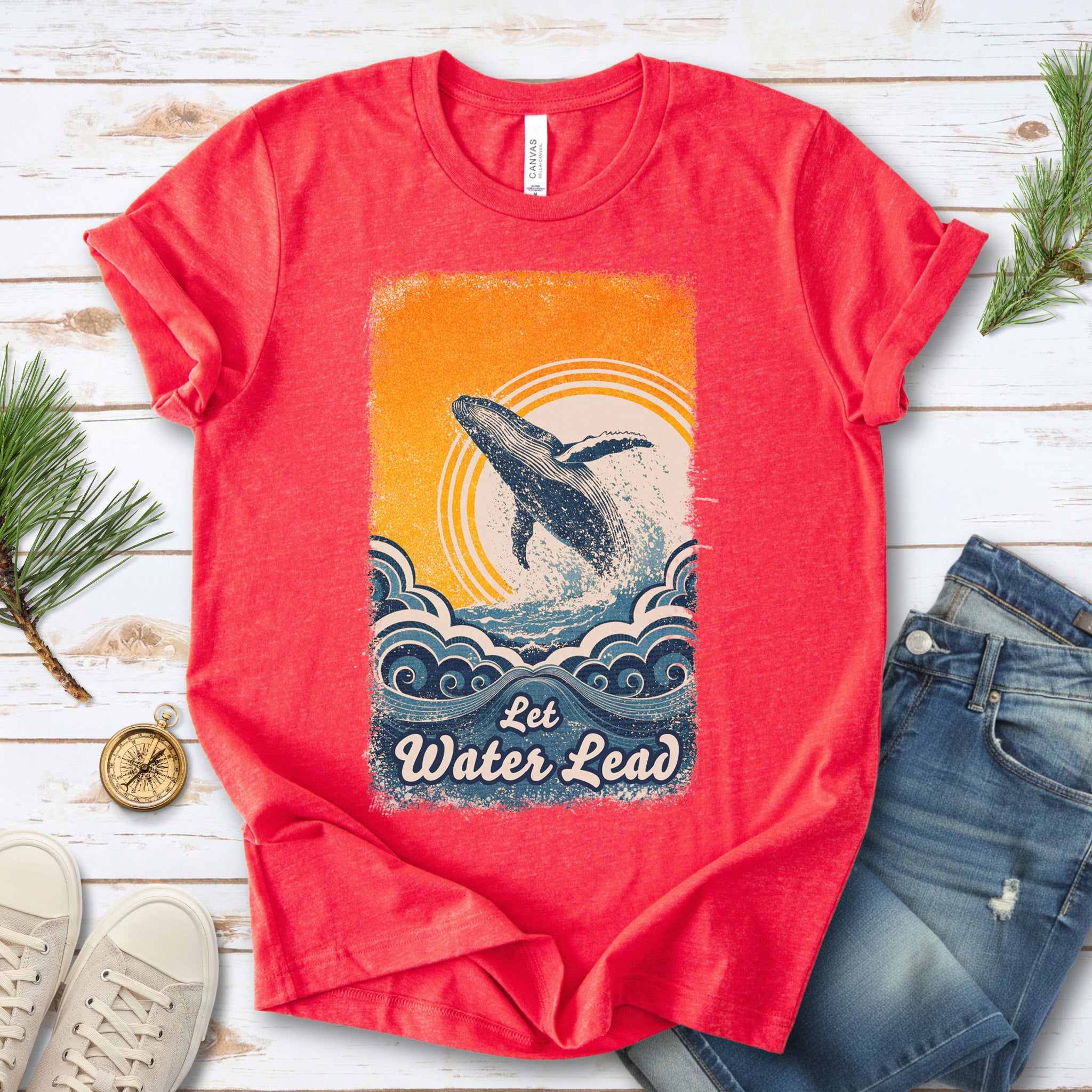Let Water Lead Vintage Whale Wave T-Shirt