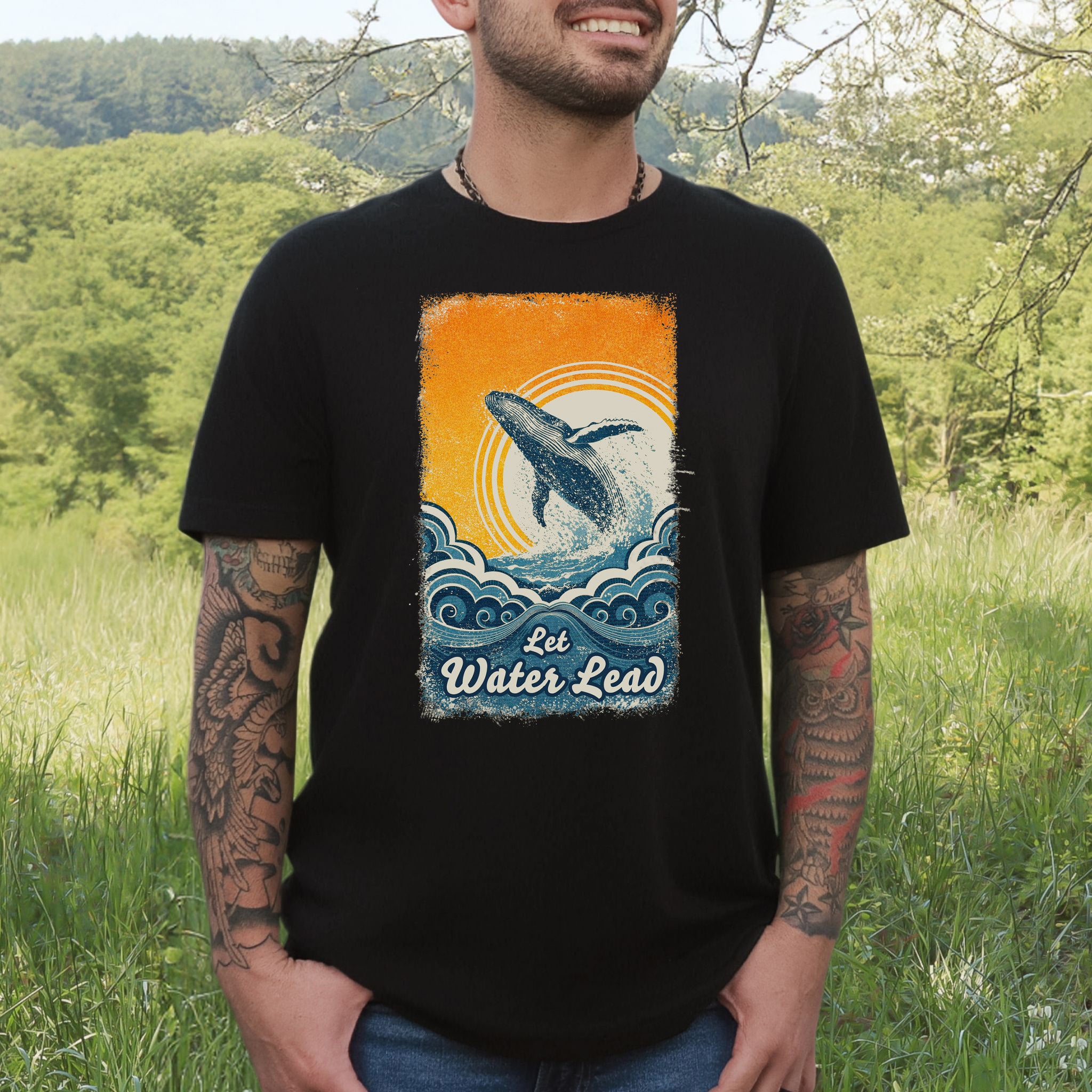 Let Water Lead Vintage Whale Wave T-Shirt