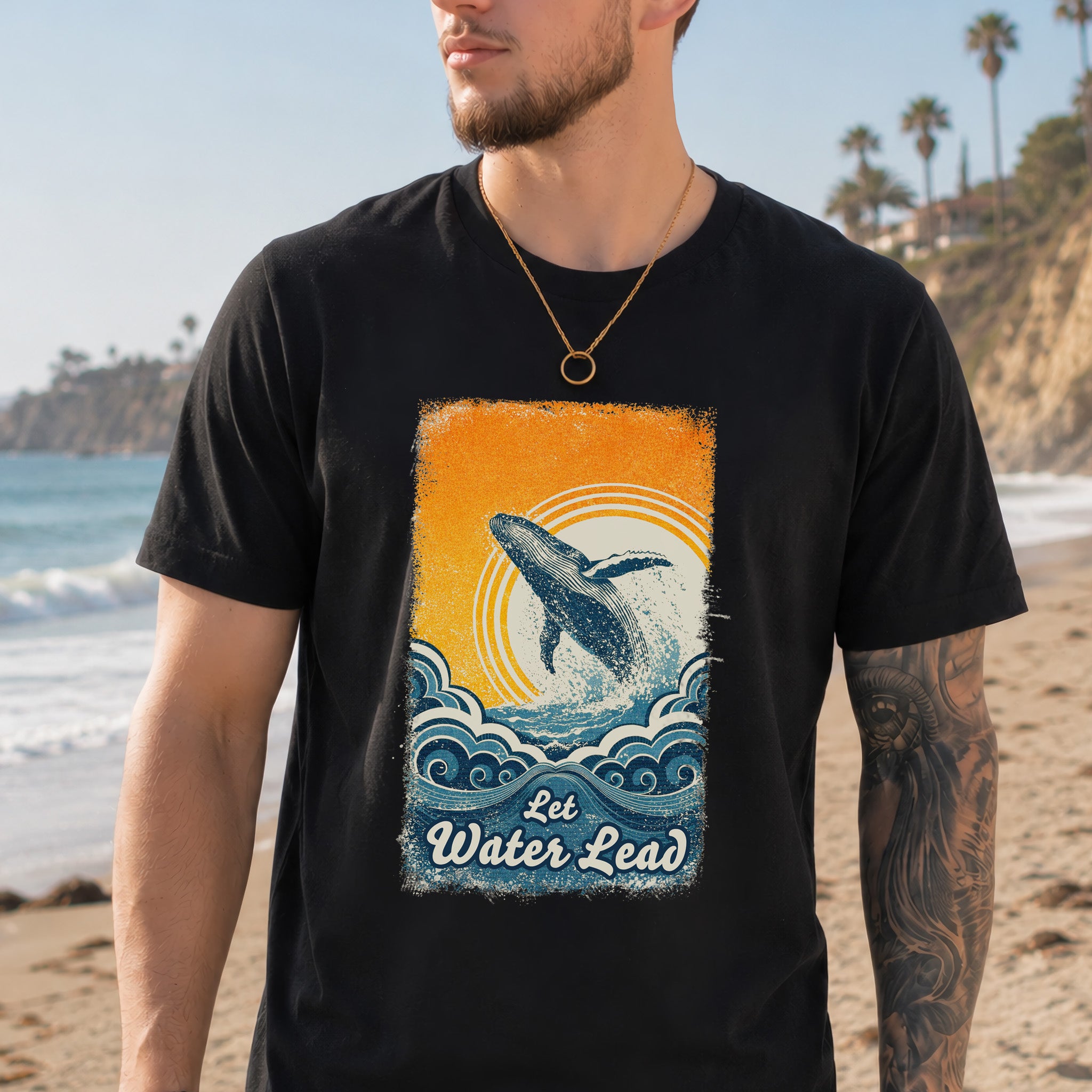 Let Water Lead Vintage Whale Wave T-Shirt