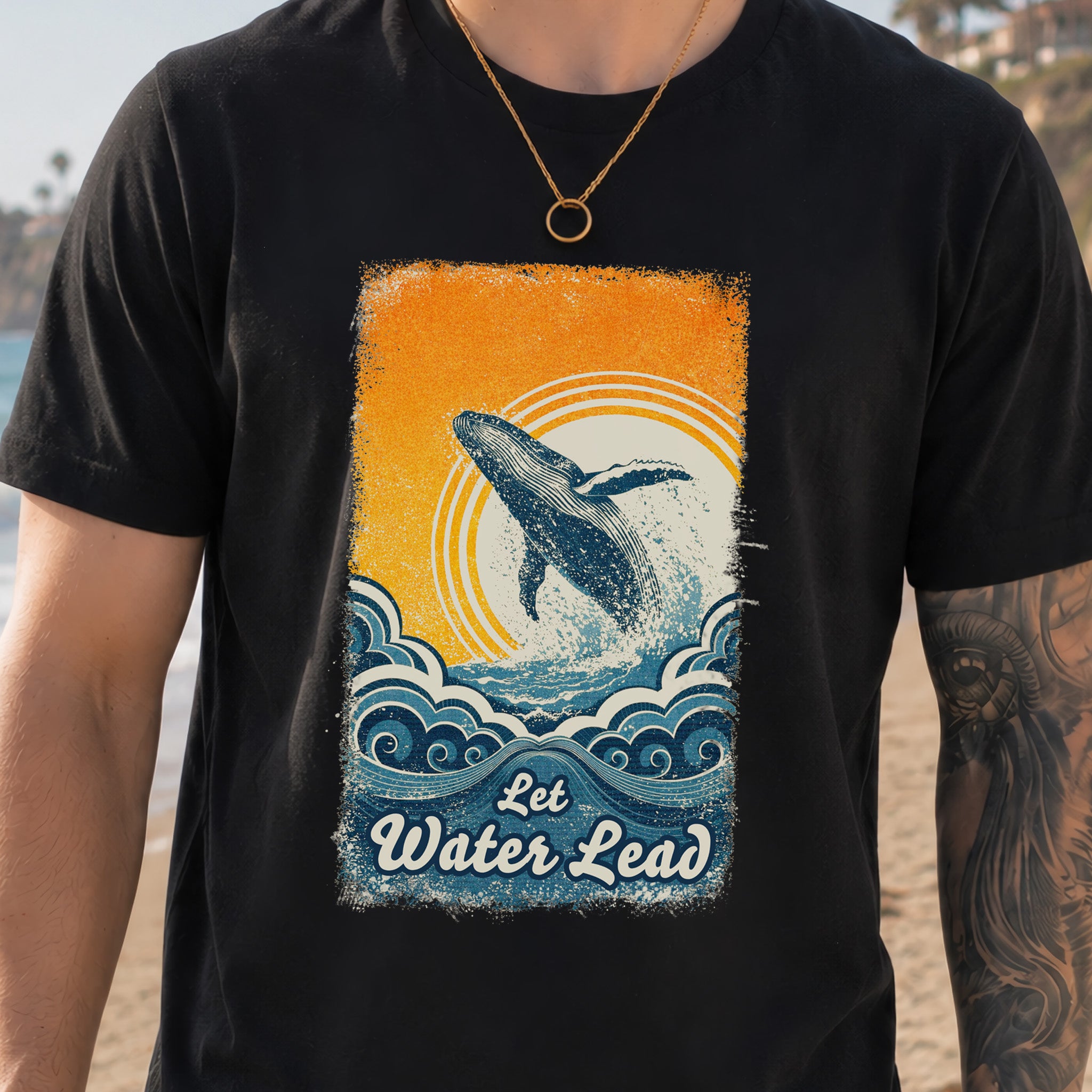 Let Water Lead Vintage Whale Wave T-Shirt