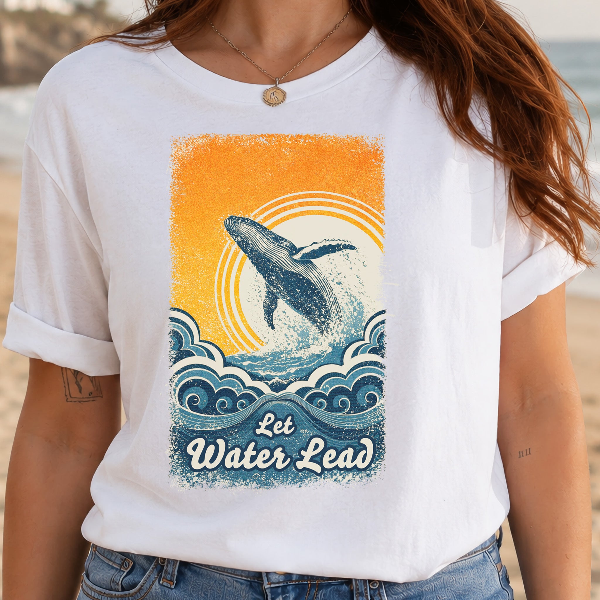 Let Water Lead Vintage Whale Wave T-Shirt