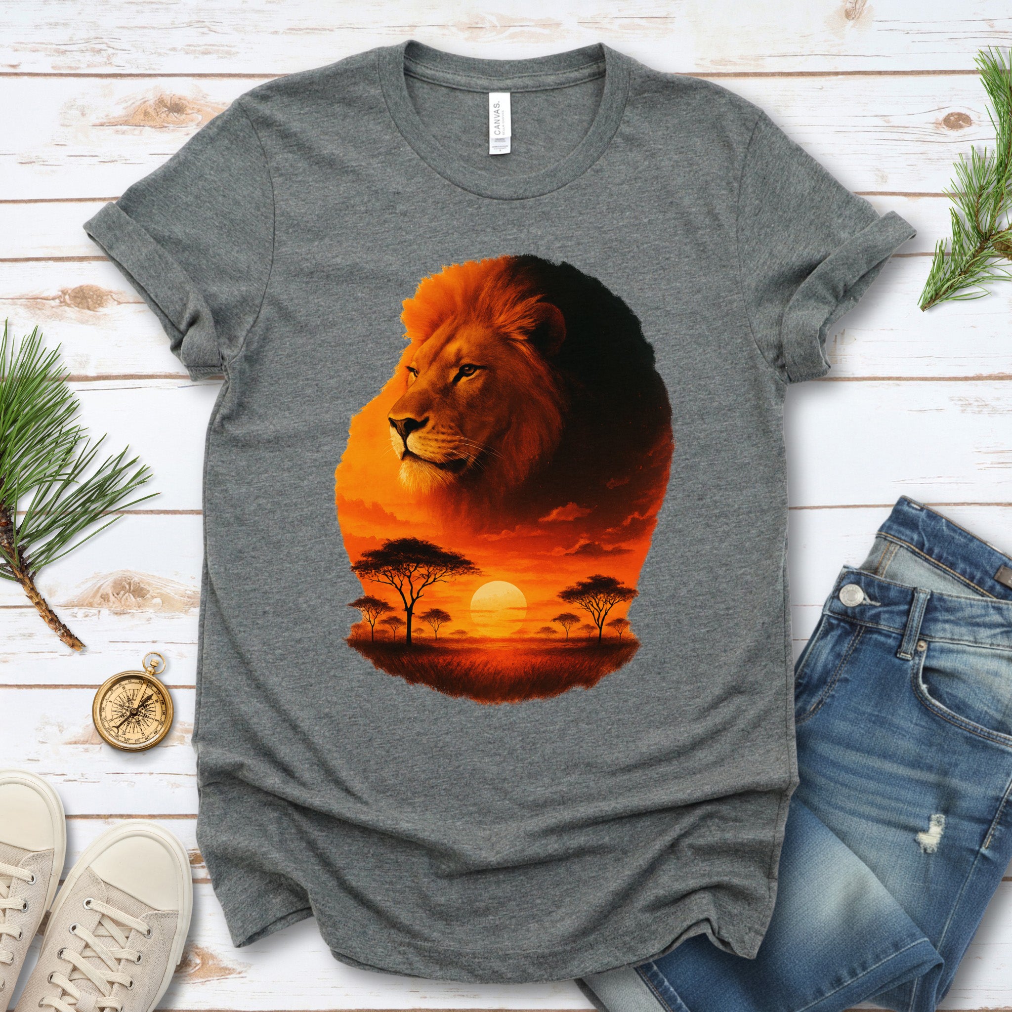 Sunset Safari Lion T-Shirt – Majestic Savannah Spirit Animal Tee
