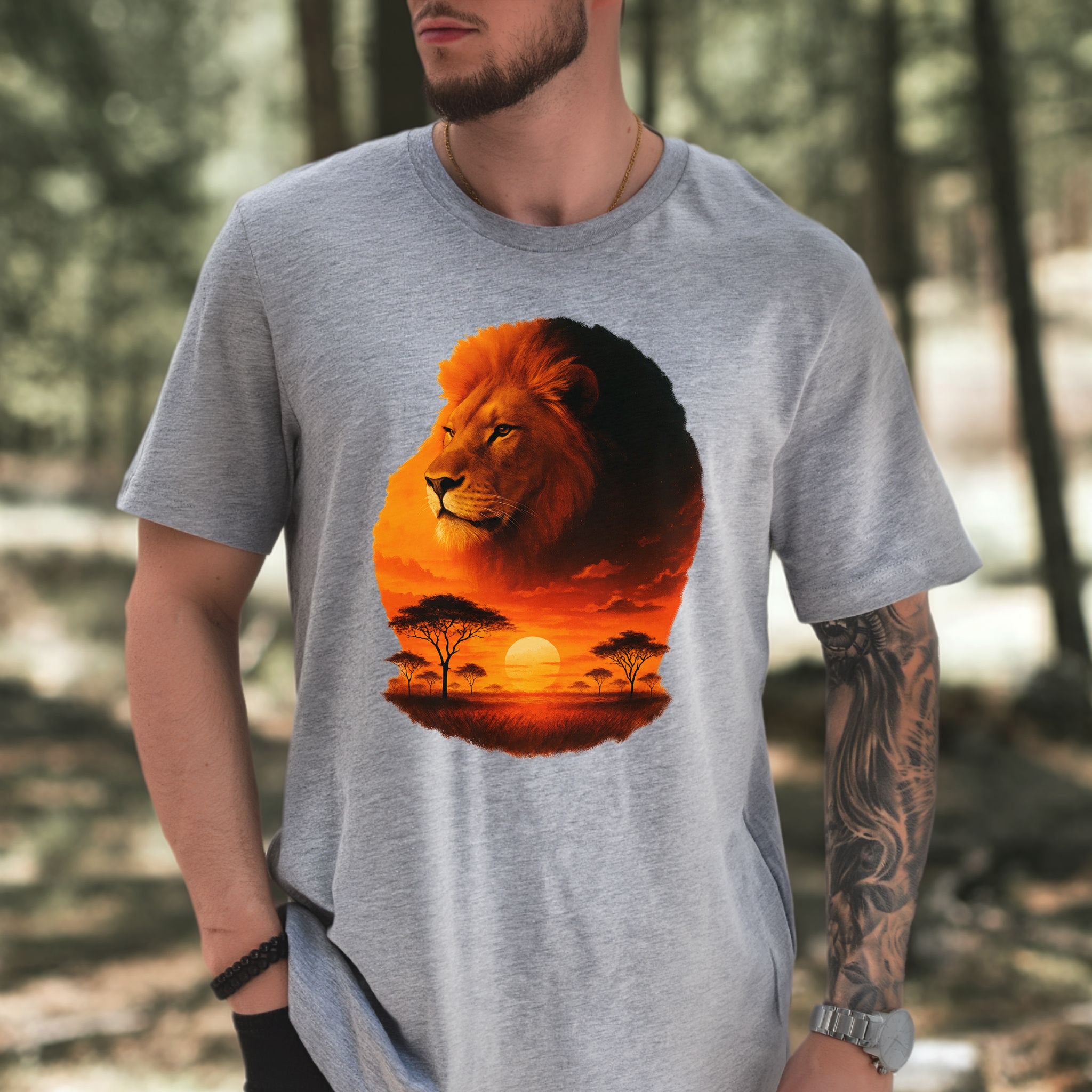 Sunset Safari Lion T-Shirt – Majestic Savannah Spirit Animal Tee