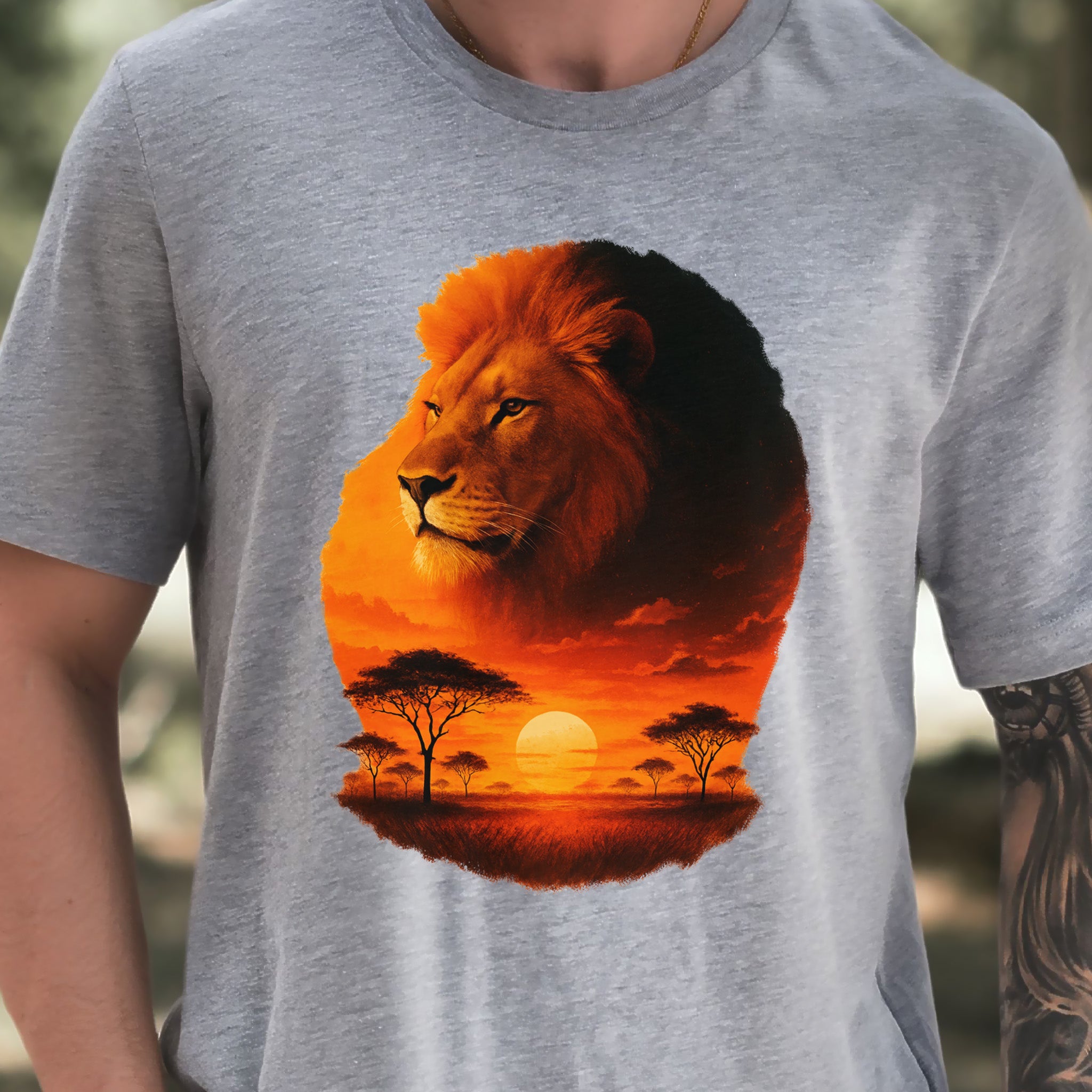 Sunset Safari Lion T-Shirt – Majestic Savannah Spirit Animal Tee