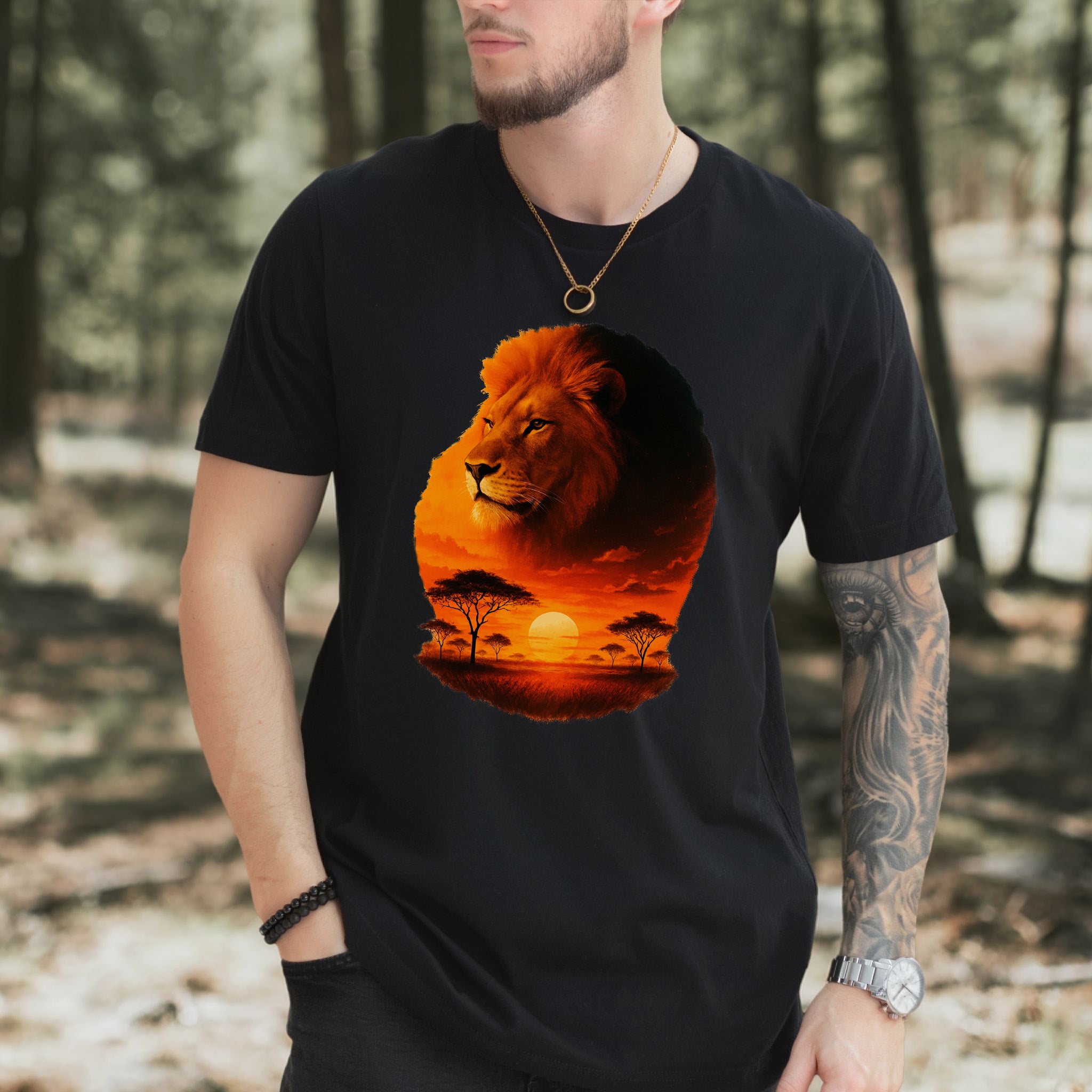 Sunset Safari Lion T-Shirt – Majestic Savannah Spirit Animal Tee