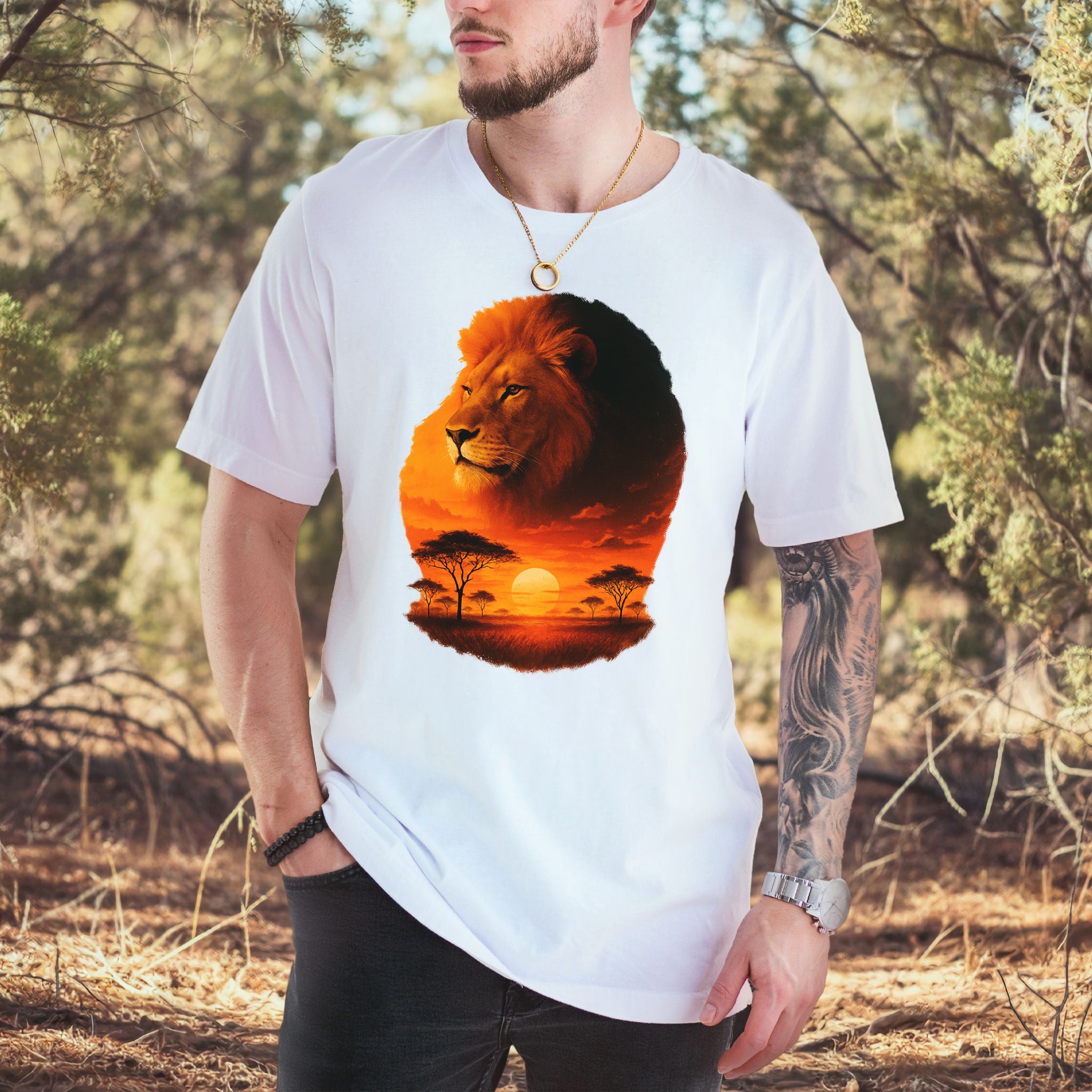 Sunset Safari Lion T-Shirt – Majestic Savannah Spirit Animal Tee