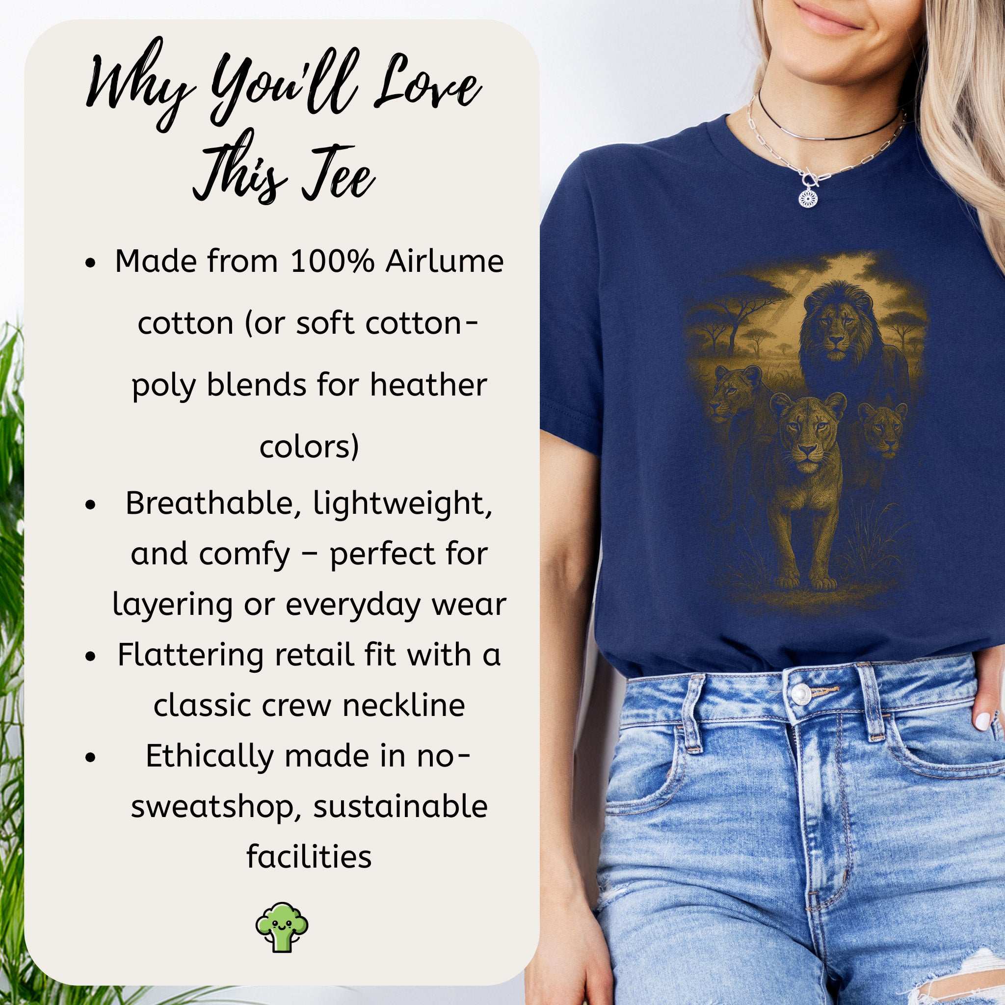 Lioness Spirit Animal T-Shirt – Savannah Strength & Wild Sisterhood, features lion design and sustainable materials.