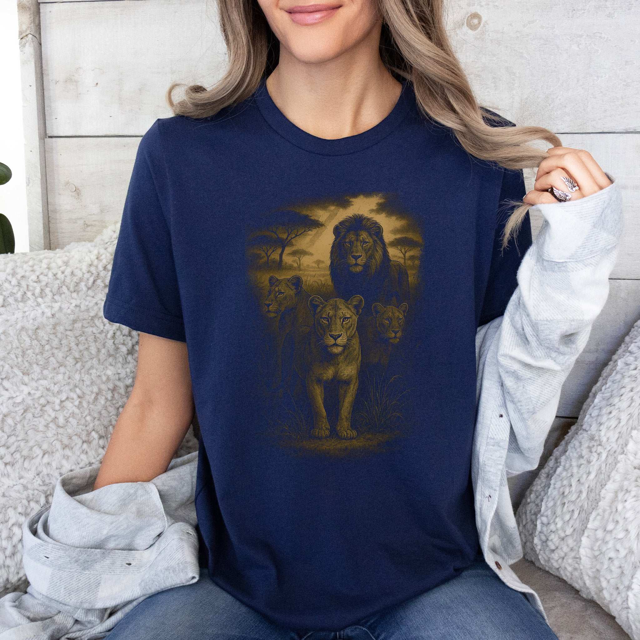 Lioness Spirit Animal T-Shirt – Savannah Strength & Wild Sisterhood featuring a lion and lionesses design.