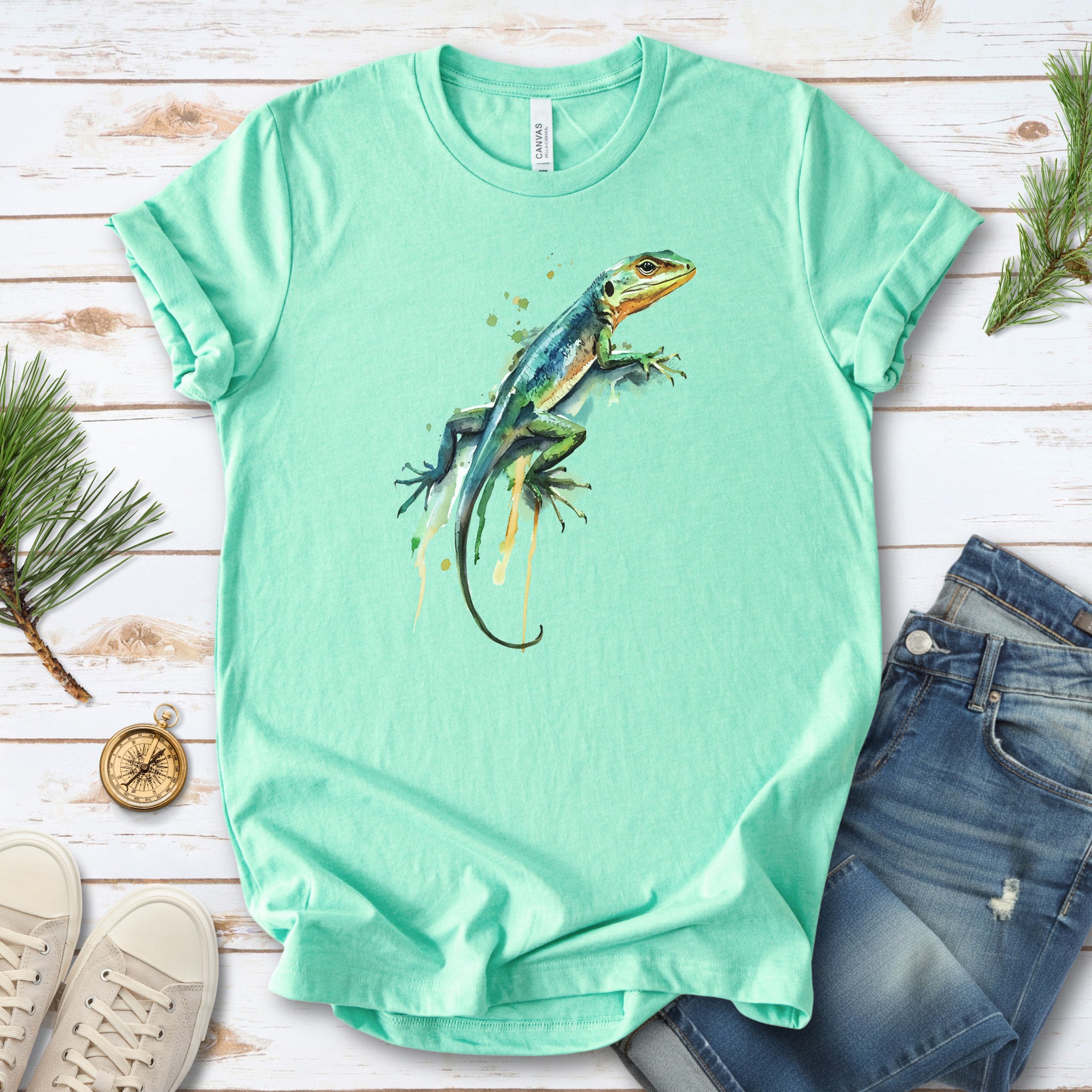Watercolor Lizard T-Shirt – Vibrant Reptile Lover Nature Tee