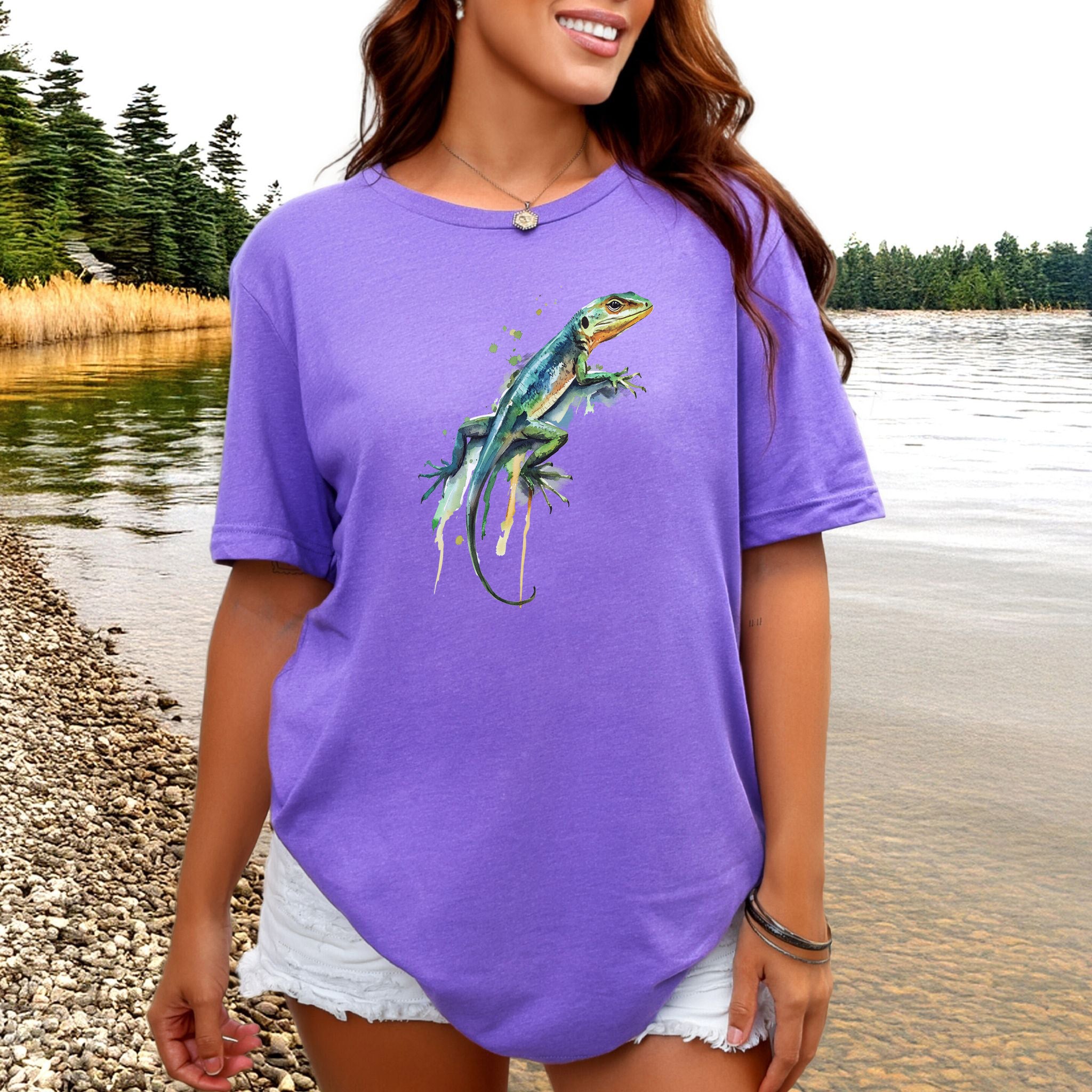 Watercolor Lizard T-Shirt – Vibrant Reptile Lover Nature Tee
