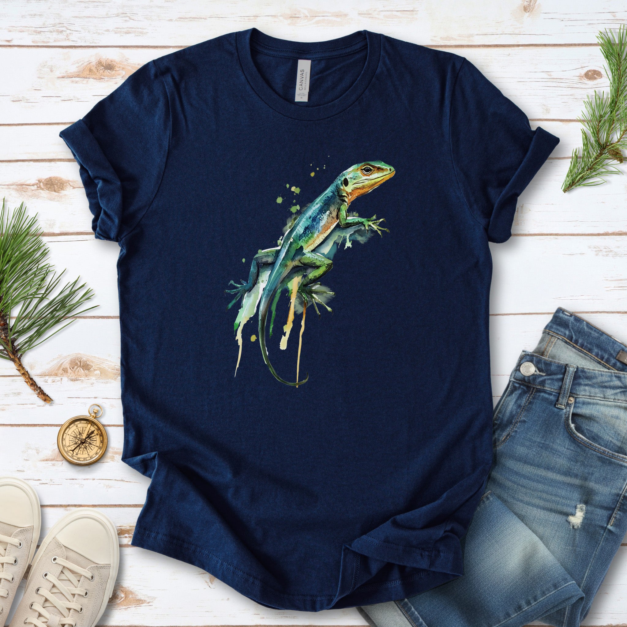 Watercolor Lizard T-Shirt – Vibrant Reptile Lover Nature Tee