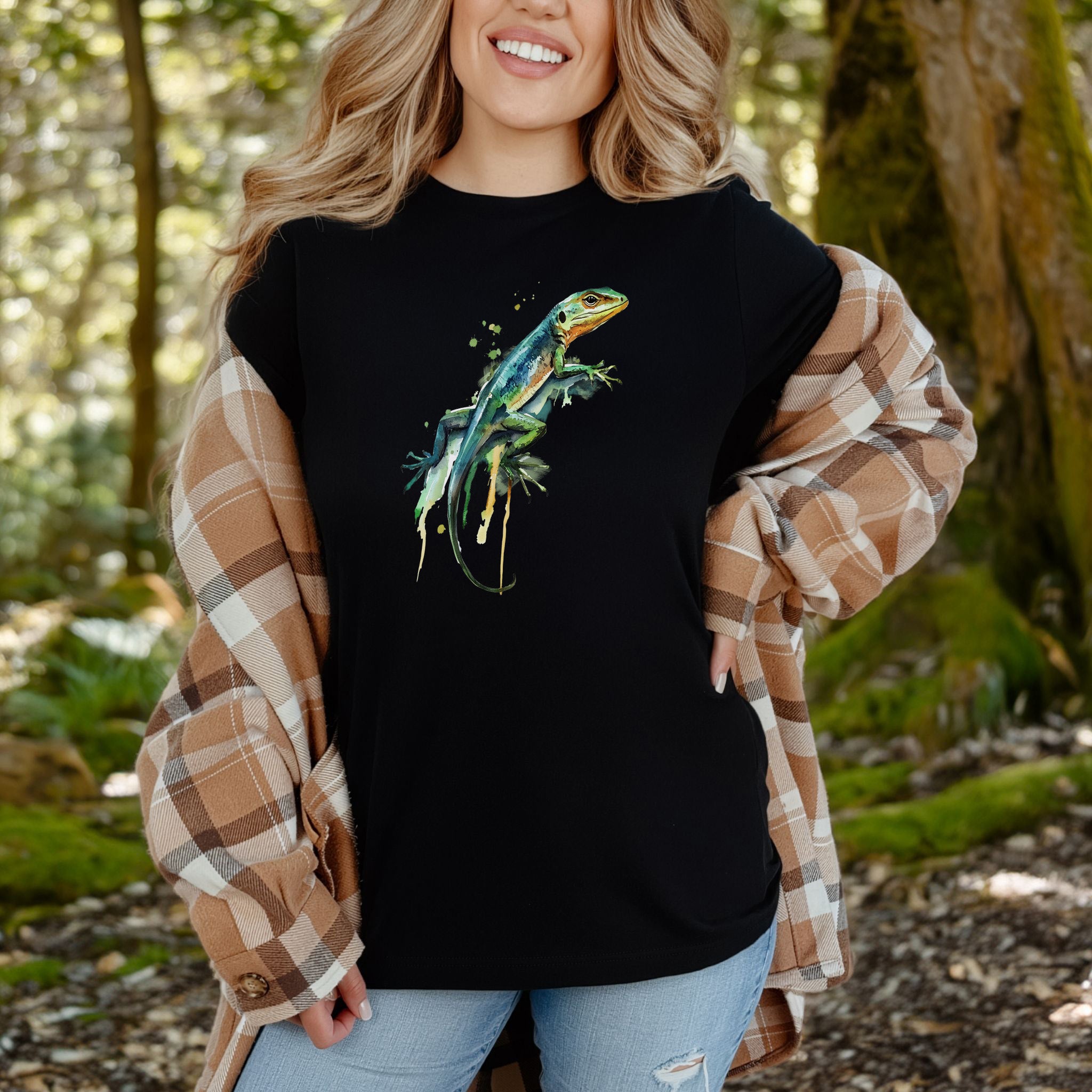 Watercolor Lizard T-Shirt – Vibrant Reptile Lover Nature Tee