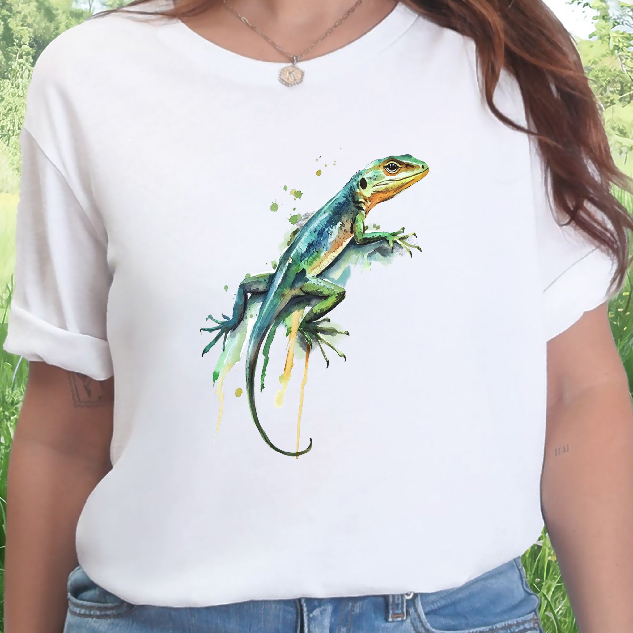 Watercolor Lizard T-Shirt – Vibrant Reptile Lover Nature Tee