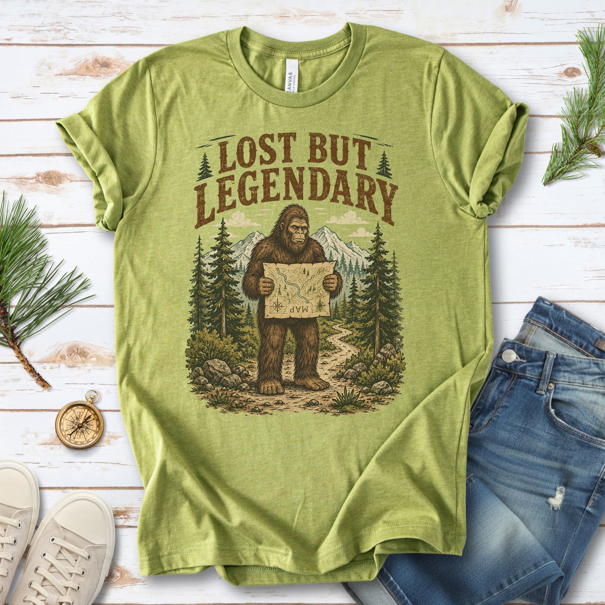 Lost But Legendary Bigfoot Sasquatch Hiking Map Adventure T-Shirt