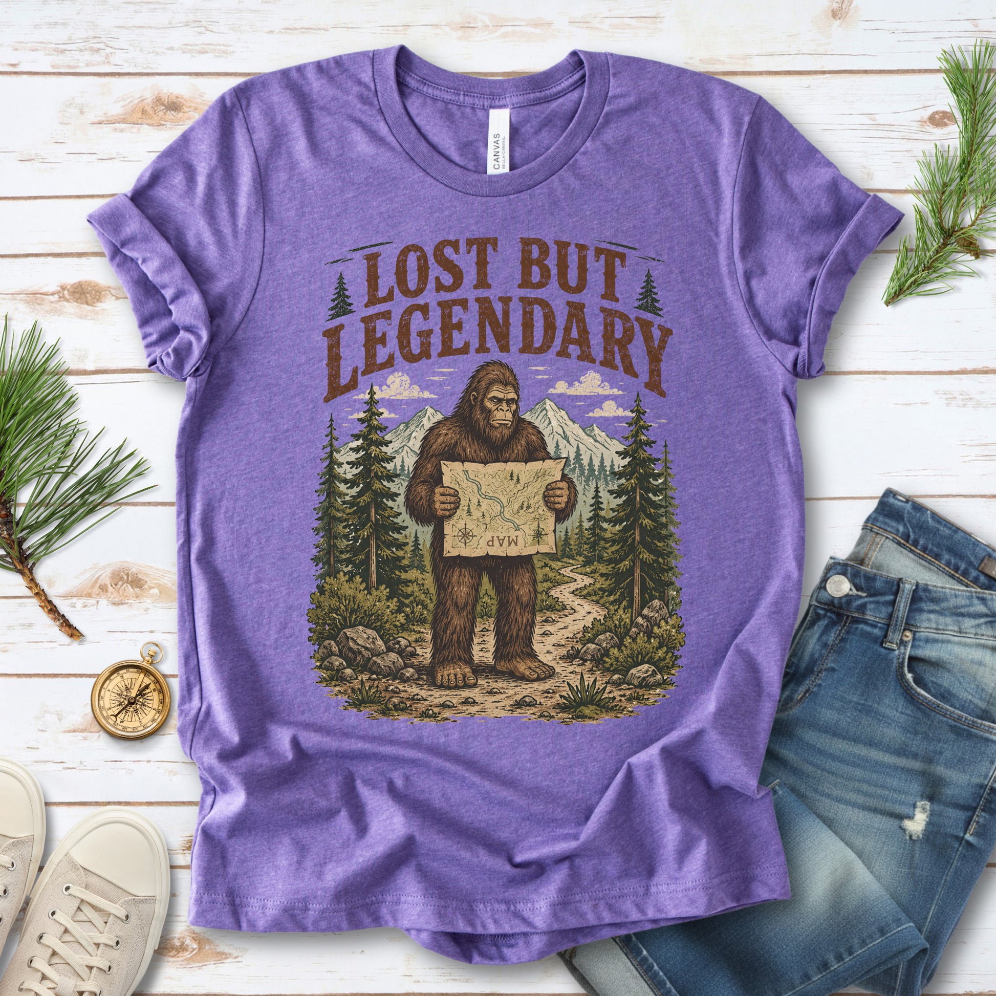 Lost But Legendary Bigfoot Sasquatch Hiking Map Adventure T-Shirt