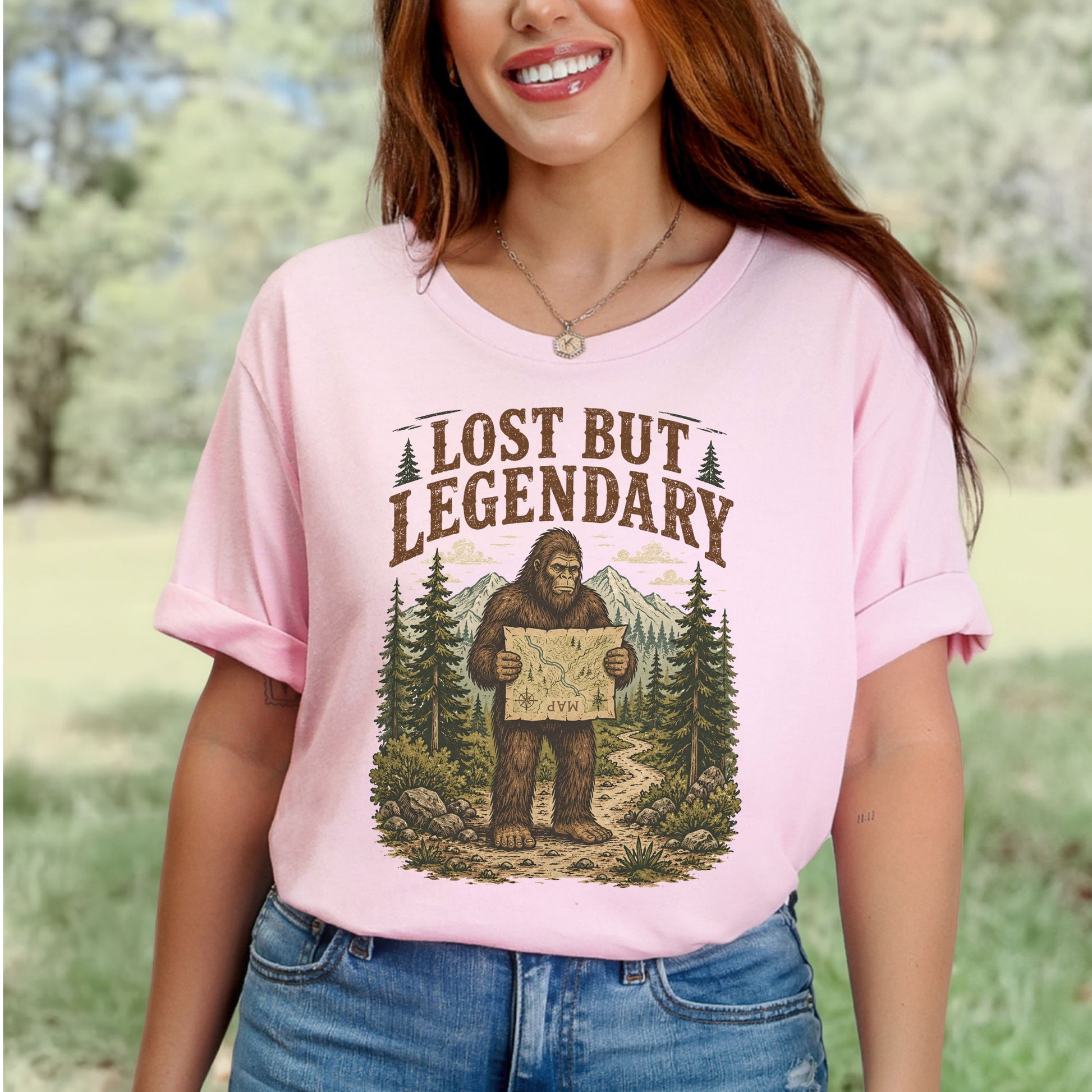 Lost But Legendary Bigfoot Sasquatch Hiking Map Adventure T-Shirt