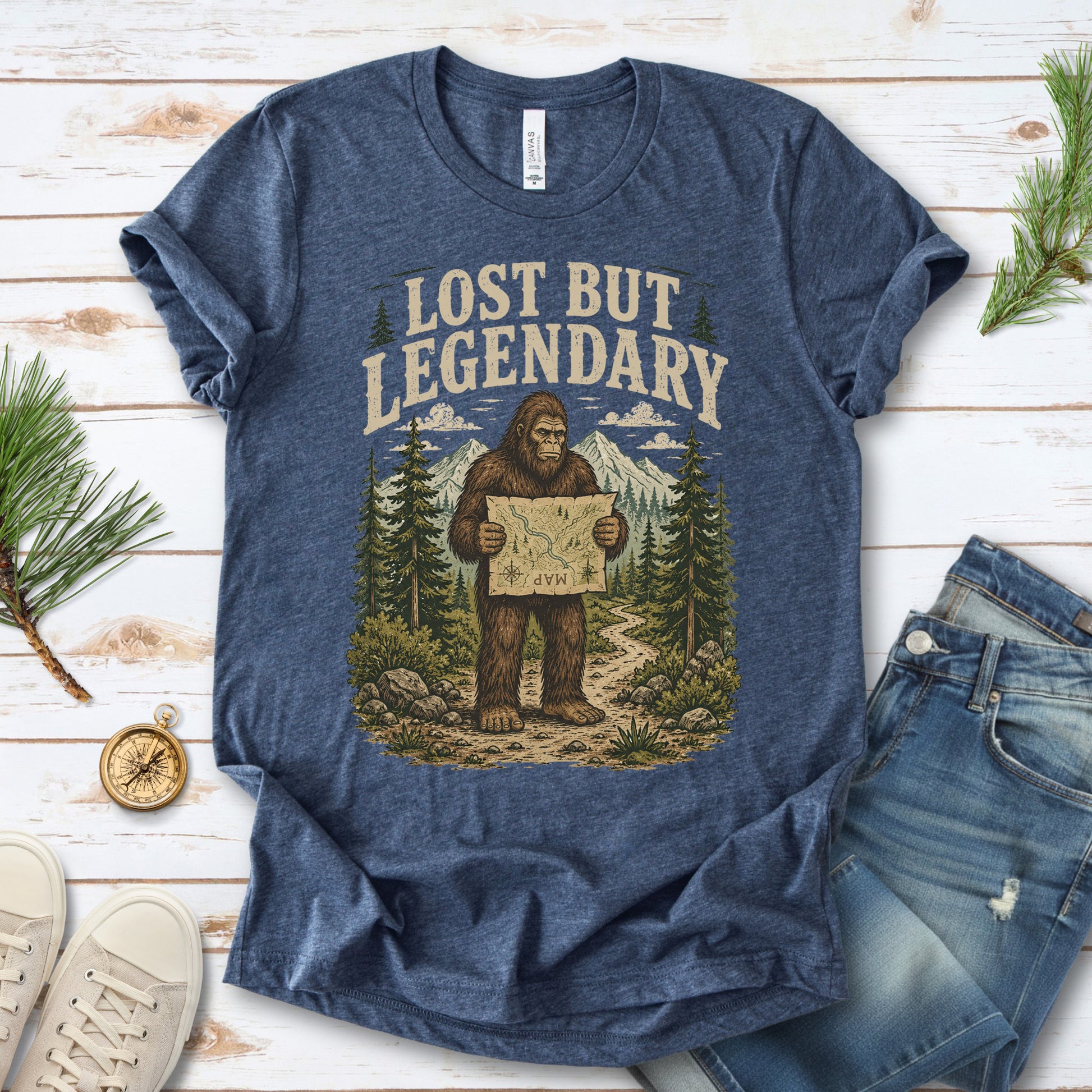 Lost But Legendary Bigfoot Sasquatch Hiking Map Adventure T-Shirt