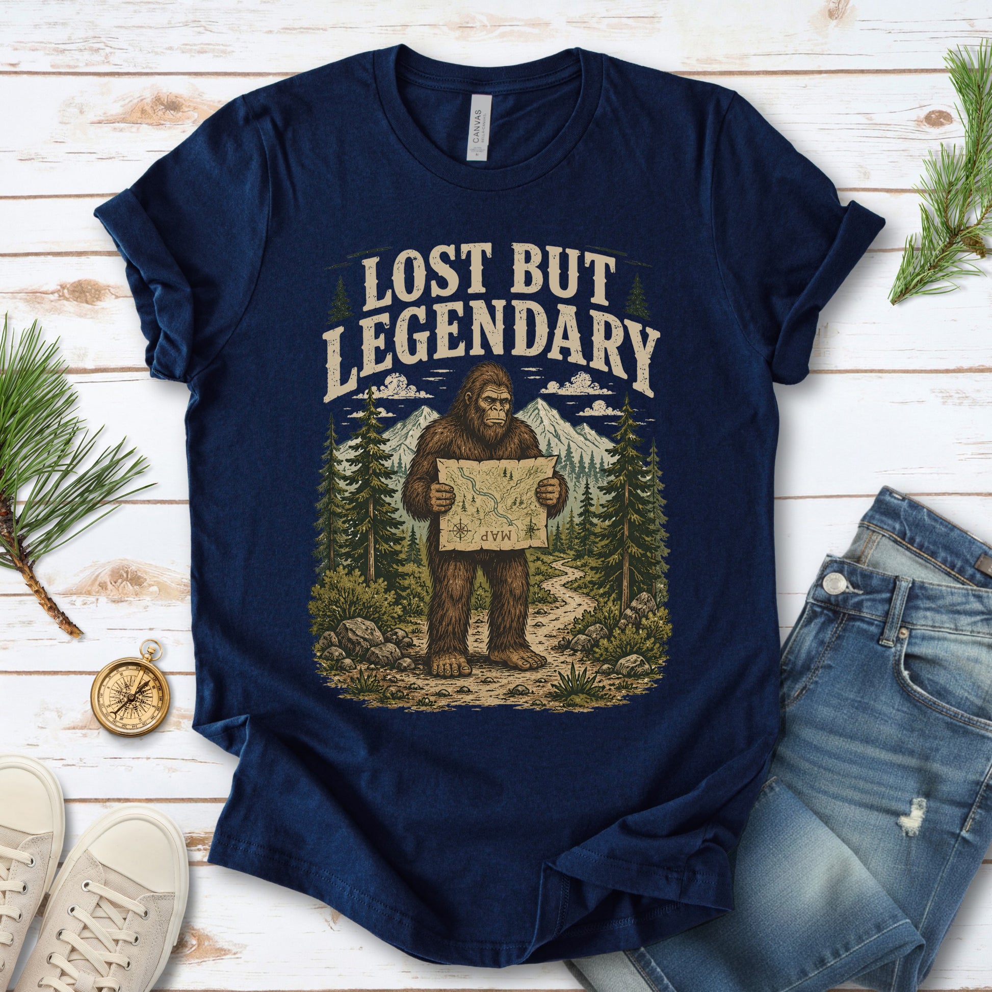 Lost But Legendary Bigfoot Sasquatch Hiking Map Adventure T-Shirt