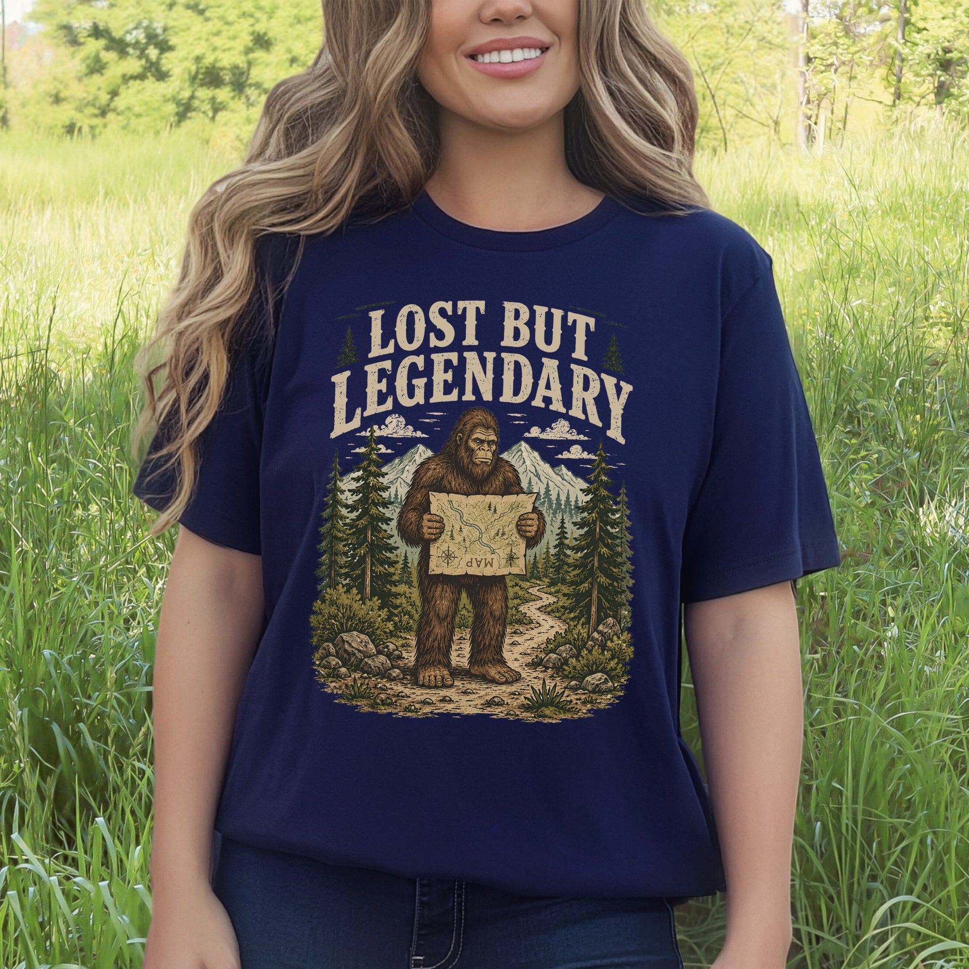 Lost But Legendary Bigfoot Sasquatch Hiking Map Adventure T-Shirt
