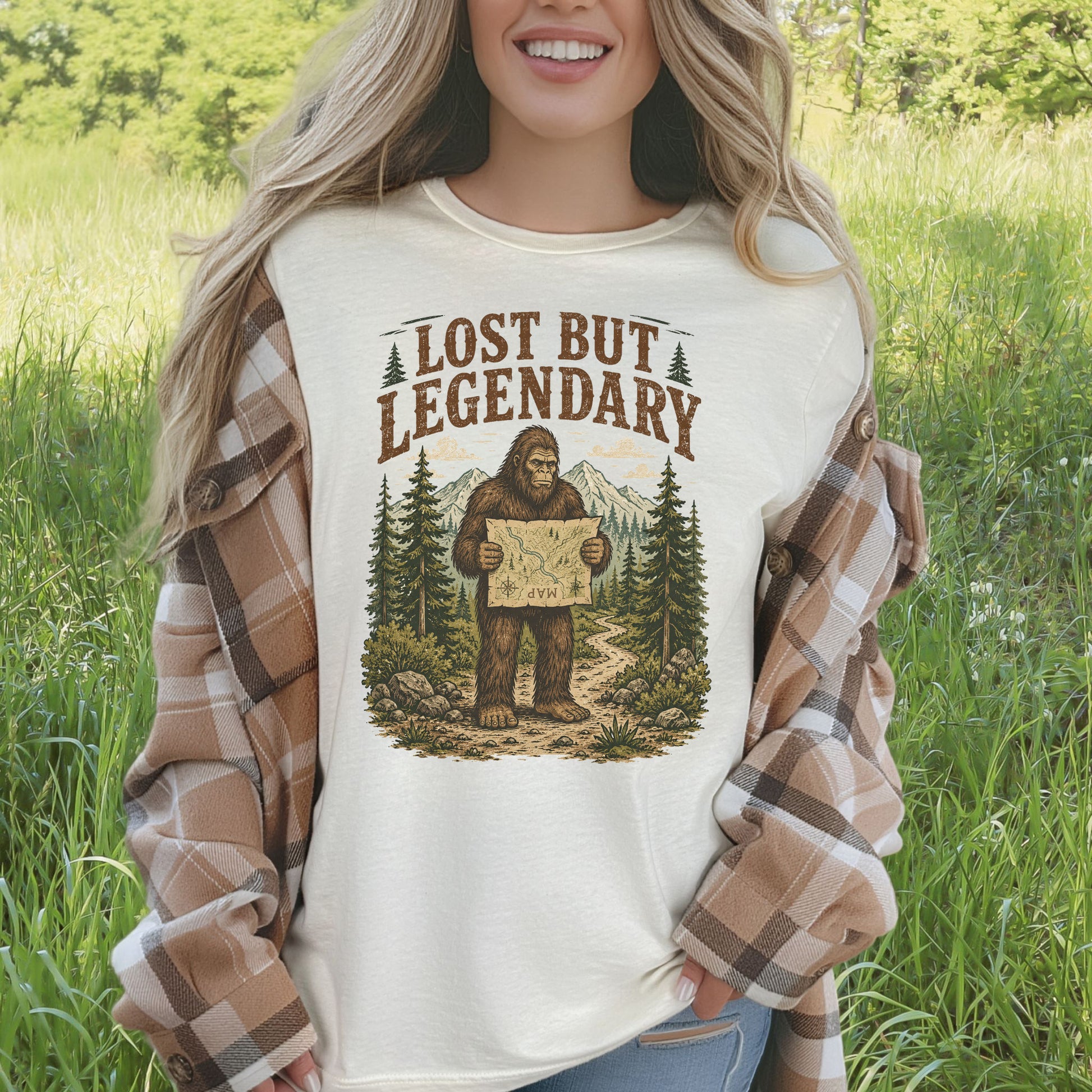 Lost But Legendary Bigfoot Sasquatch Hiking Map Adventure T-Shirt