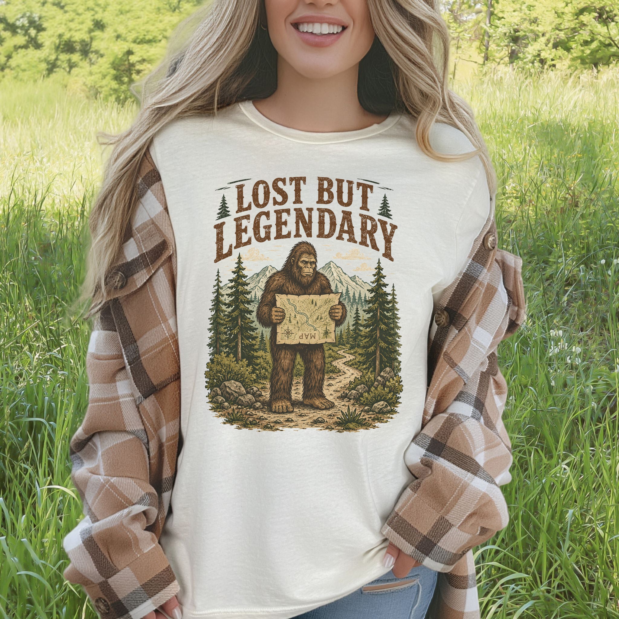 Lost But Legendary Bigfoot Sasquatch Hiking Map Adventure T-Shirt