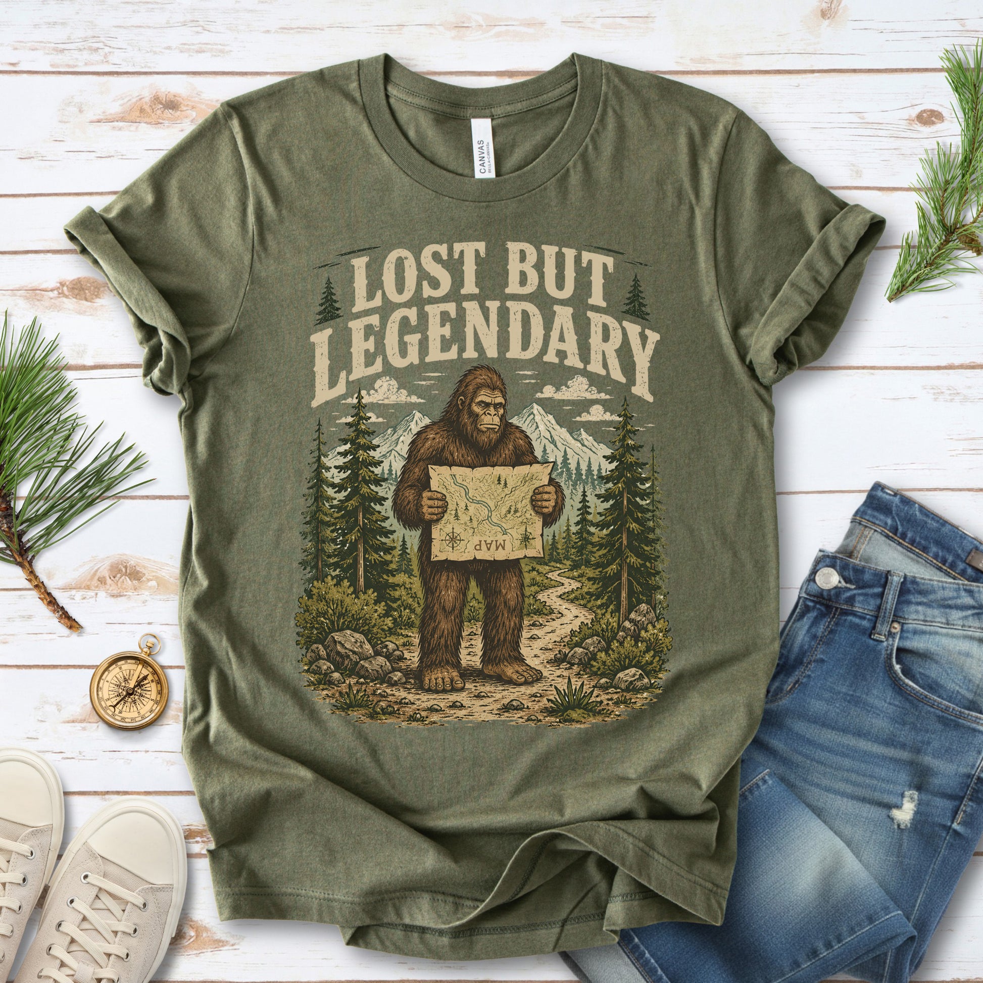 Lost But Legendary Bigfoot Sasquatch Hiking Map Adventure T-Shirt