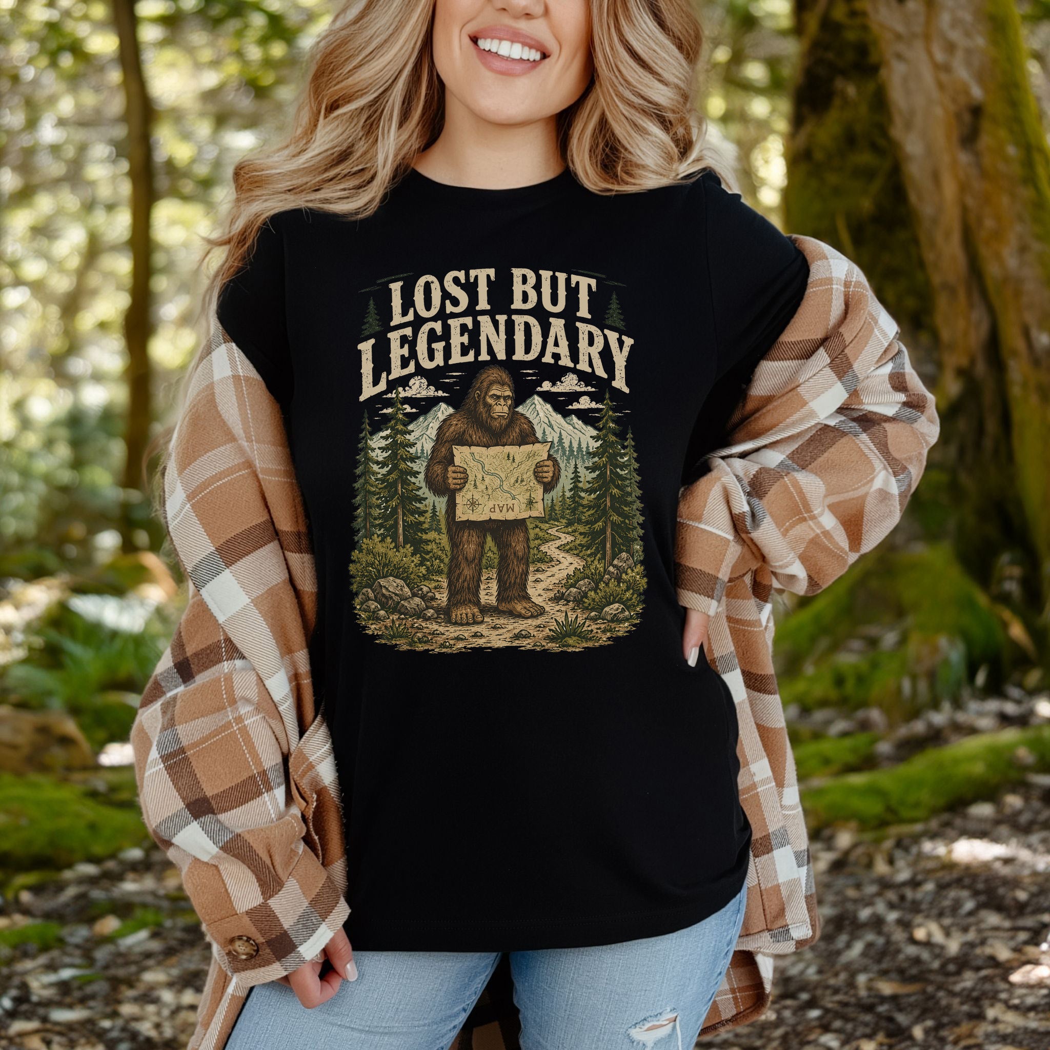Lost But Legendary Bigfoot Sasquatch Hiking Map Adventure T-Shirt