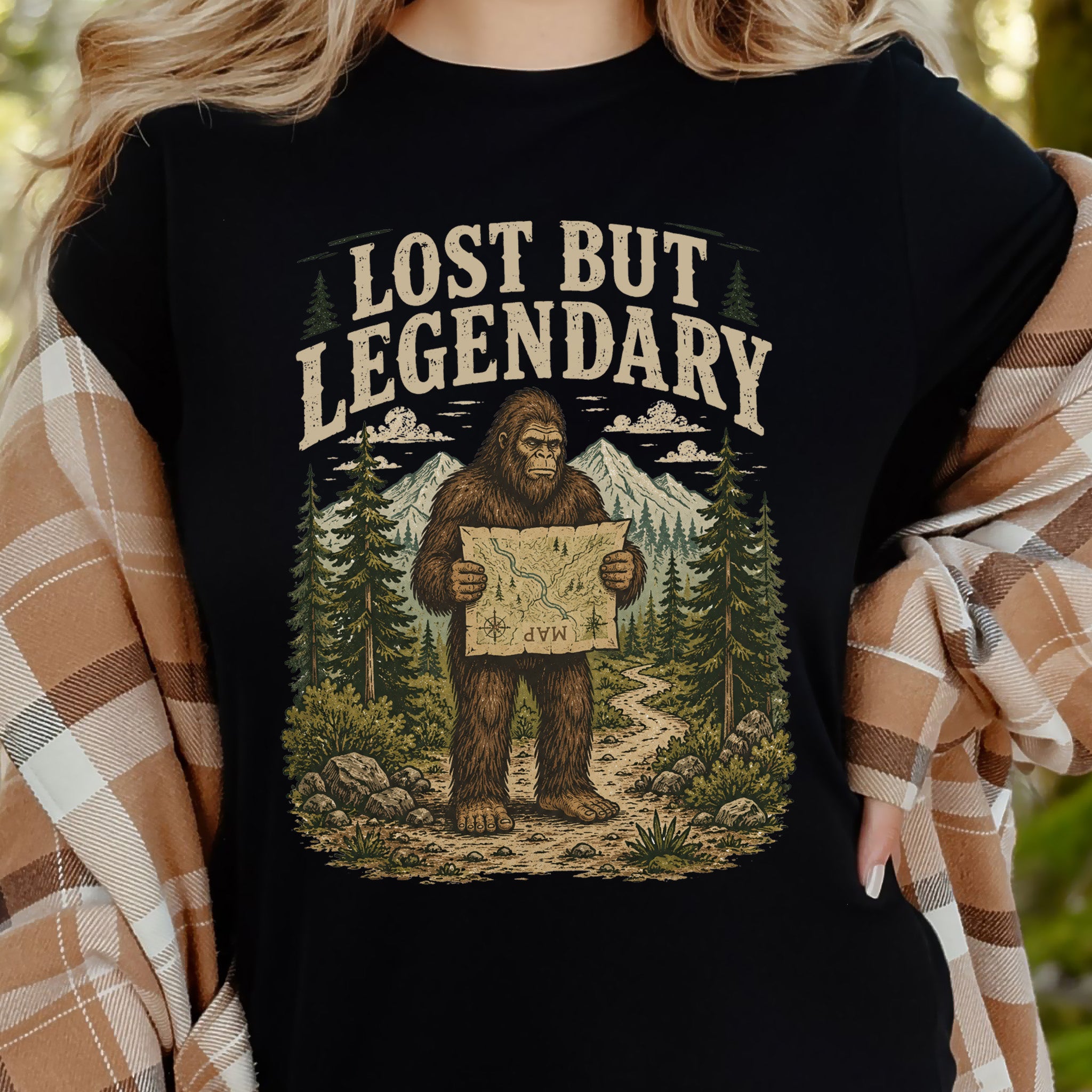 Lost But Legendary Bigfoot Sasquatch Hiking Map Adventure T-Shirt