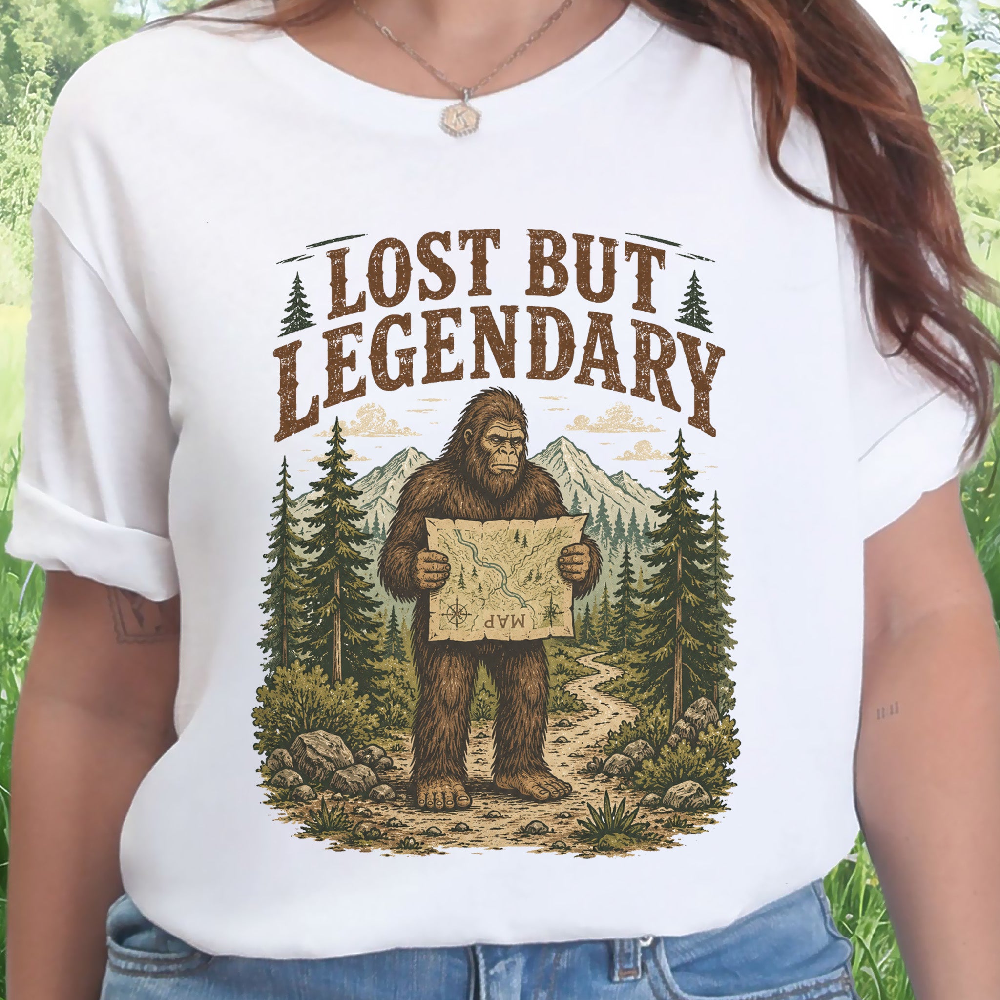 Lost But Legendary Bigfoot Sasquatch Hiking Map Adventure T-Shirt