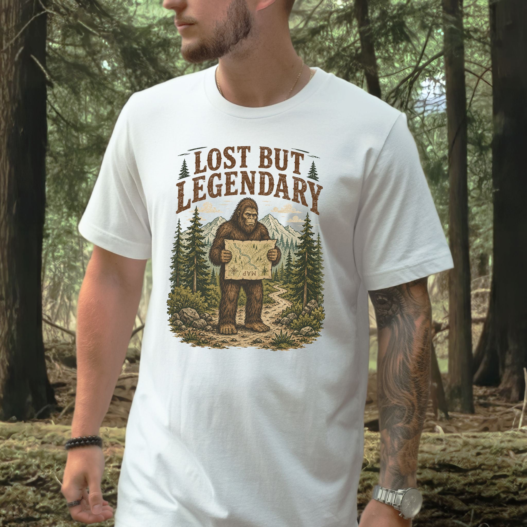 Lost But Legendary Bigfoot Sasquatch Hiking Map Adventure T-Shirt