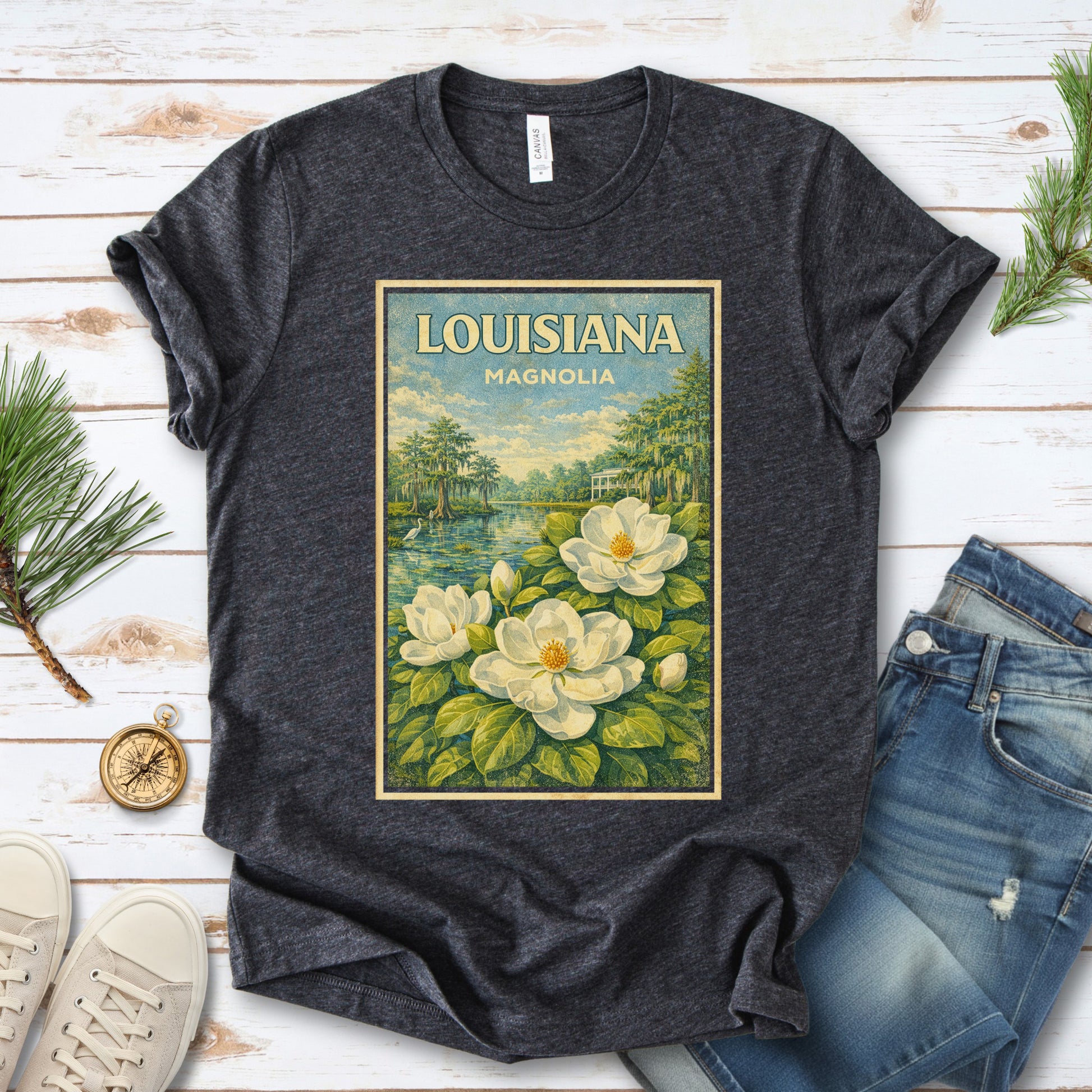 Louisiana Magnolia Bayou Botanical Vintage Nature T-Shirt