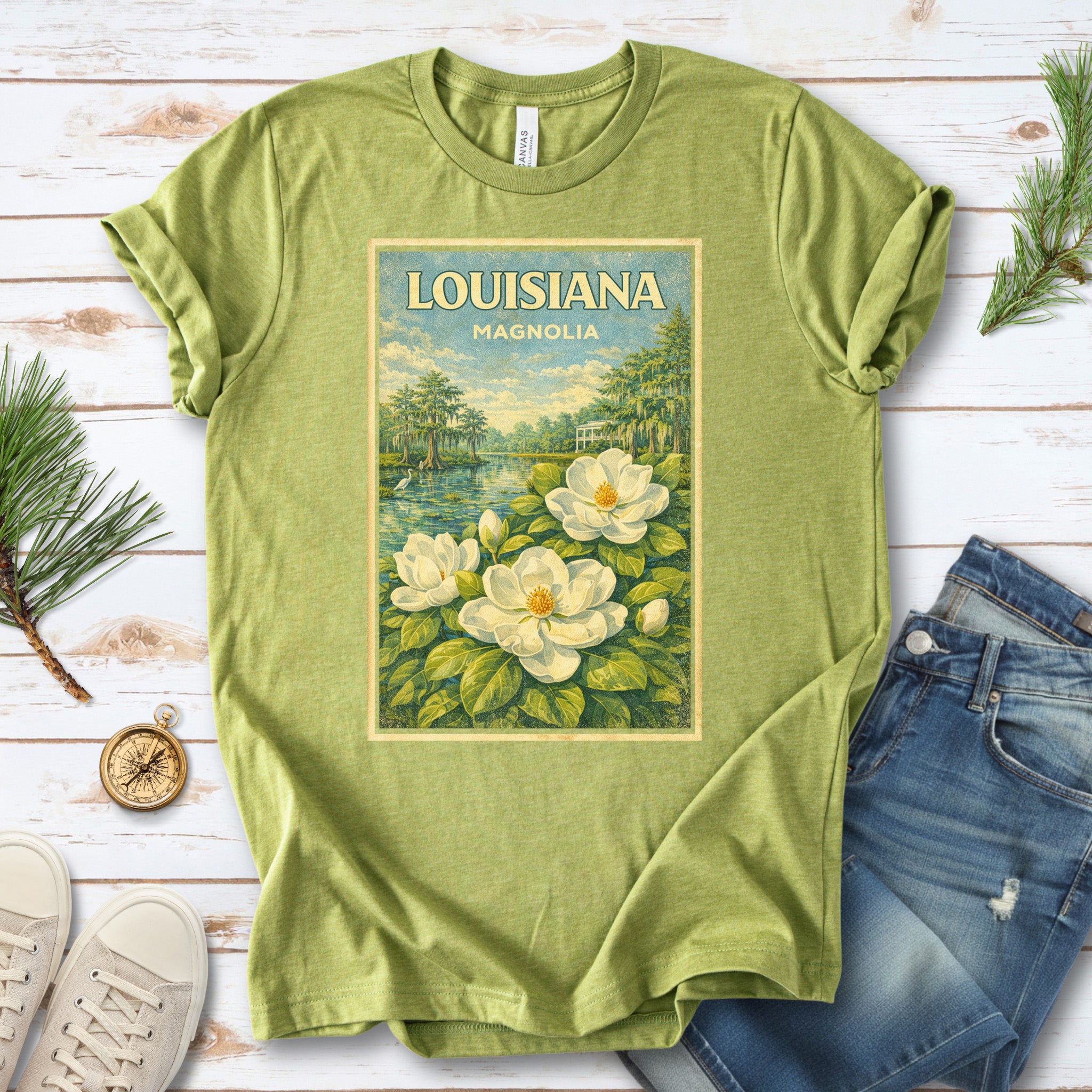 Louisiana Magnolia Bayou Botanical Vintage Nature T-Shirt