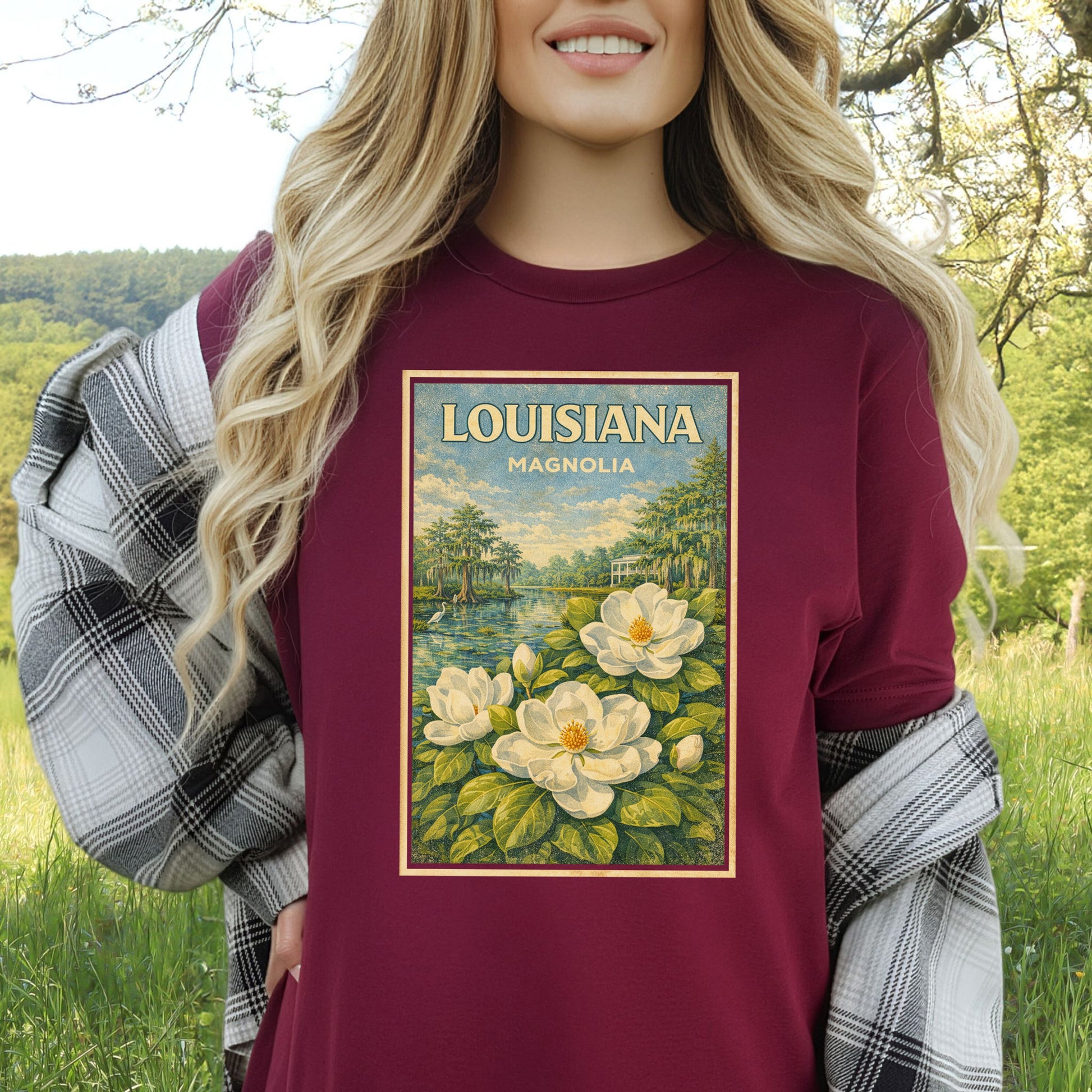 Louisiana Magnolia Bayou Botanical Vintage Nature T-Shirt