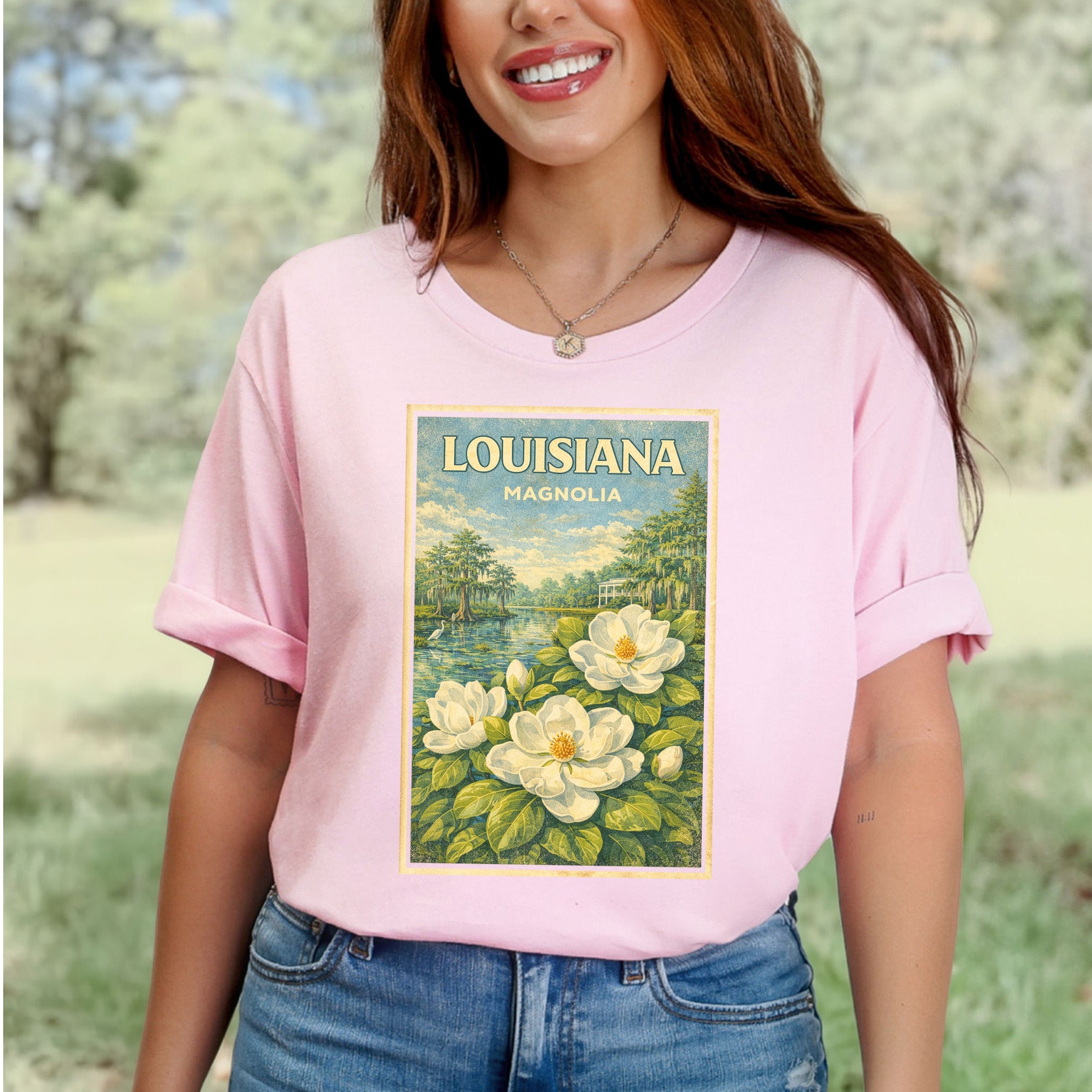 Louisiana Magnolia Bayou Botanical Vintage Nature T-Shirt