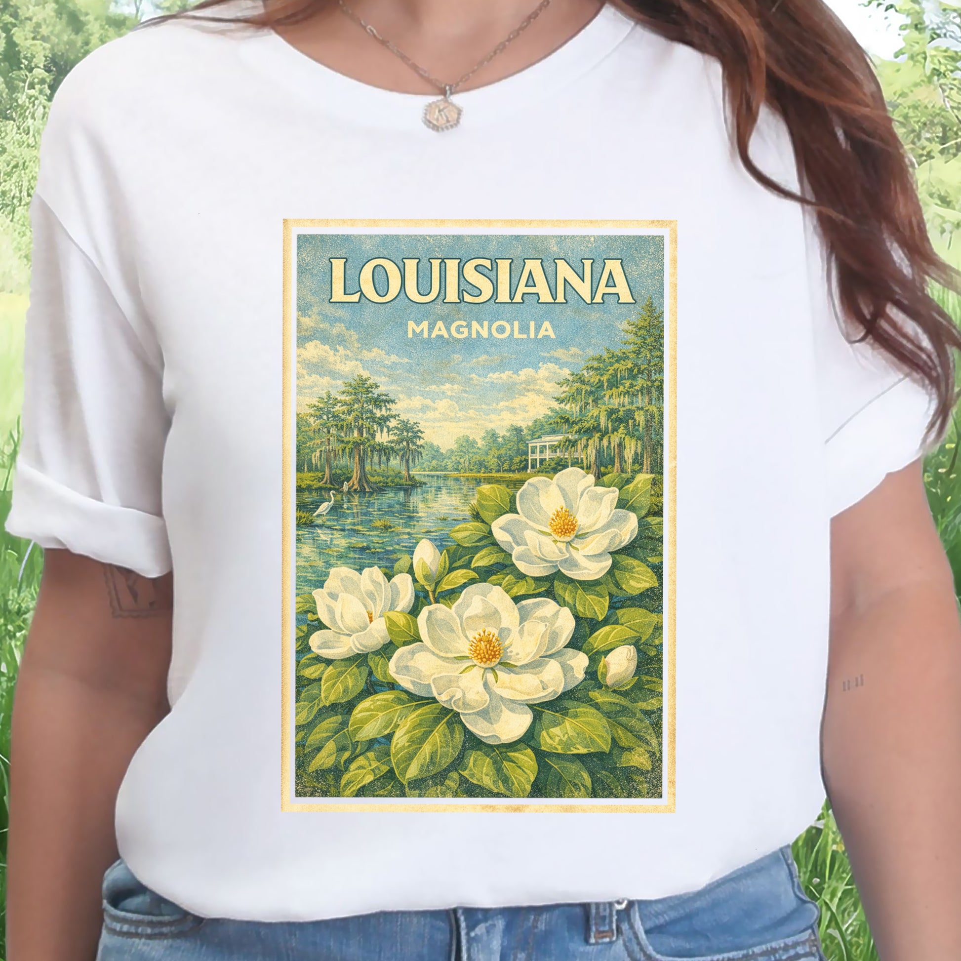 Louisiana Magnolia Bayou Botanical Vintage Nature T-Shirt