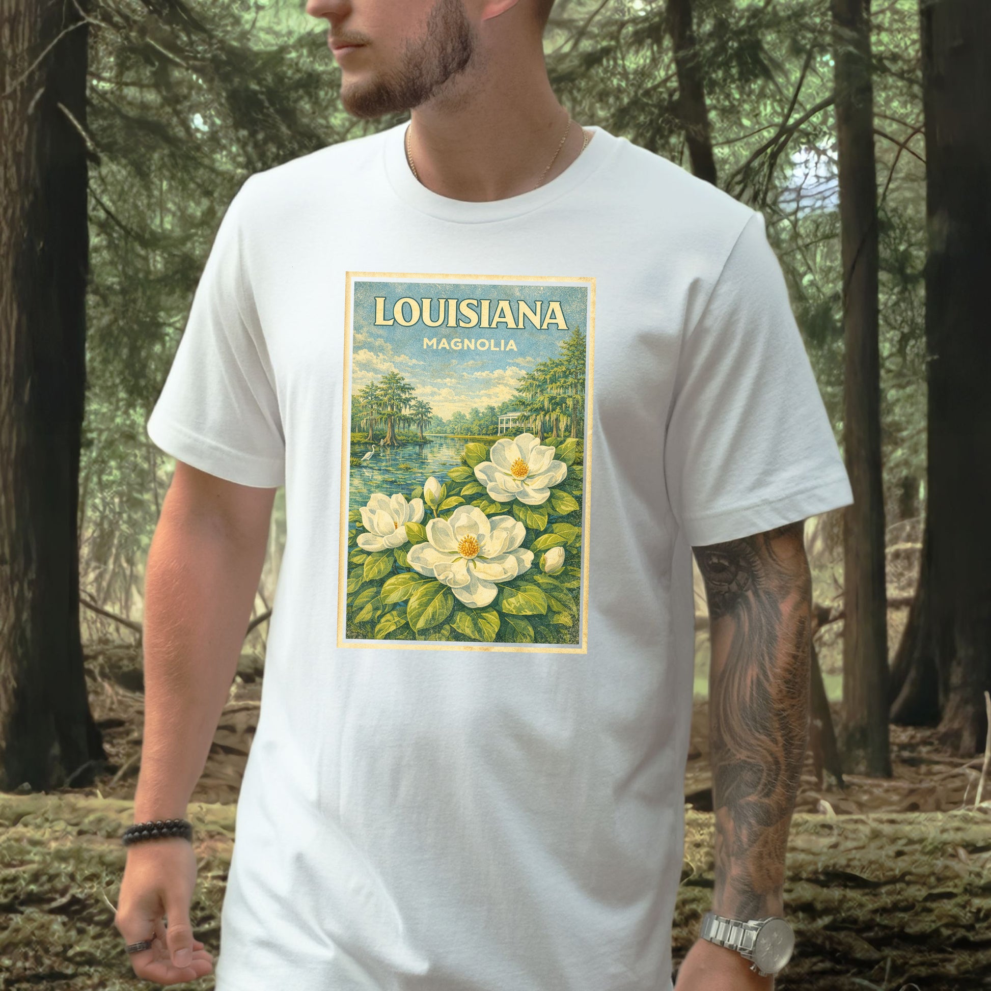 Louisiana Magnolia Bayou Botanical Vintage Nature T-Shirt