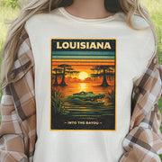 Louisiana Into the Bayou Alligator Sunset Vintage Nature T-Shirt