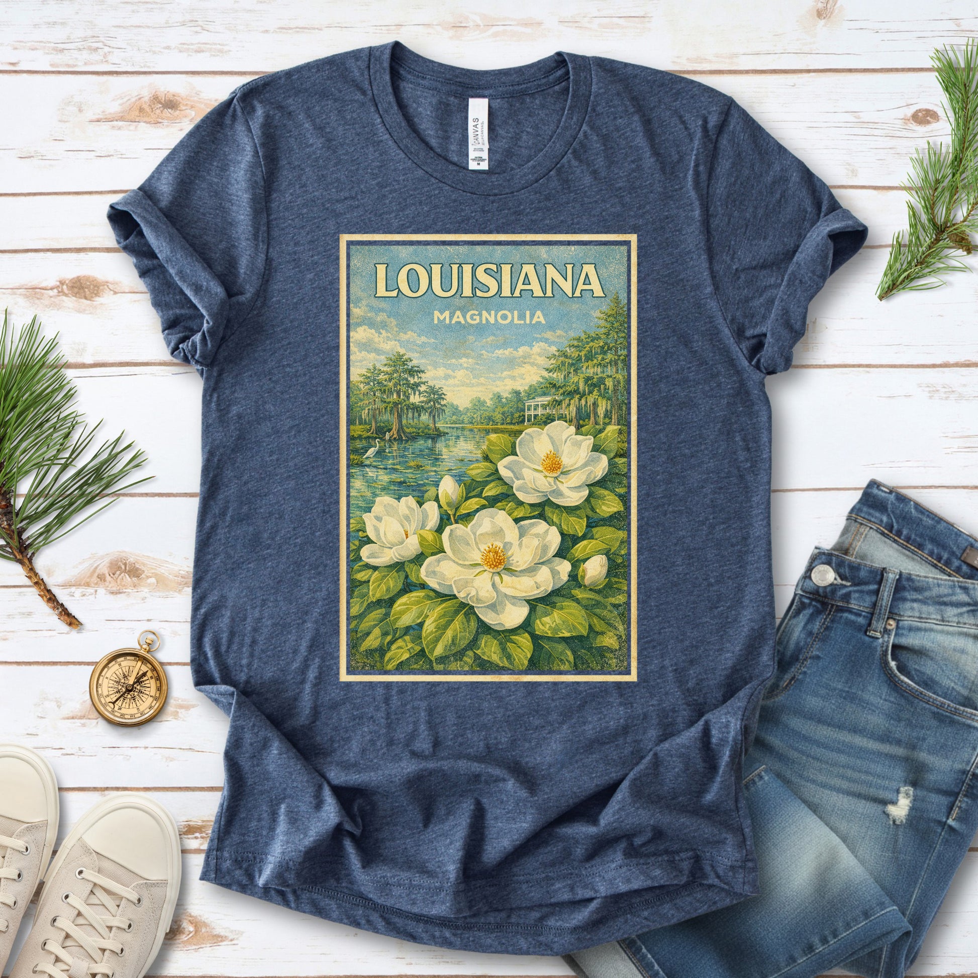 Louisiana Magnolia Bayou Botanical Vintage Nature T-Shirt
