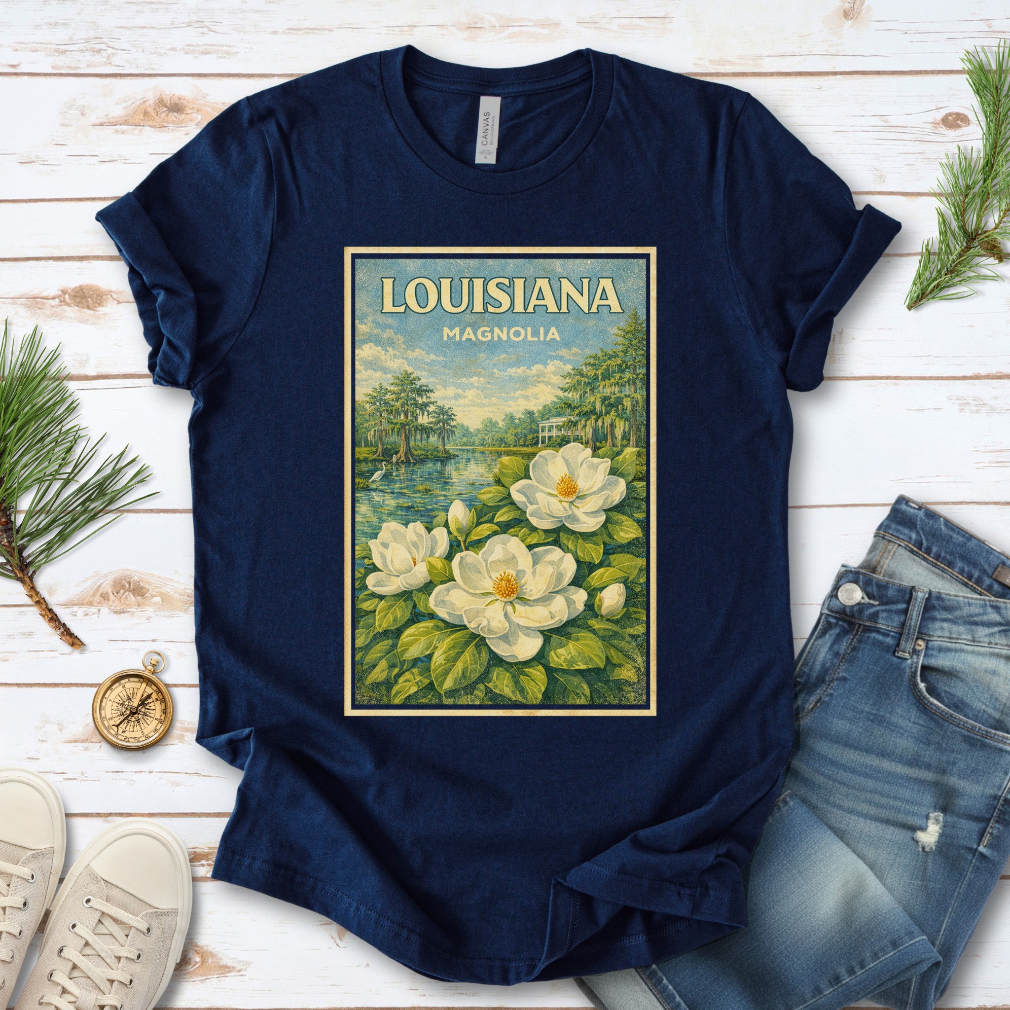 Louisiana Magnolia Bayou Botanical Vintage Nature T-Shirt
