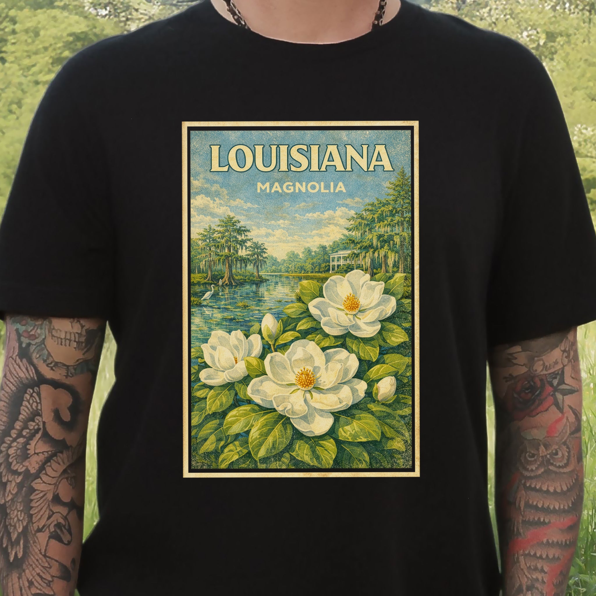 Louisiana Magnolia Bayou Botanical Vintage Nature T-Shirt