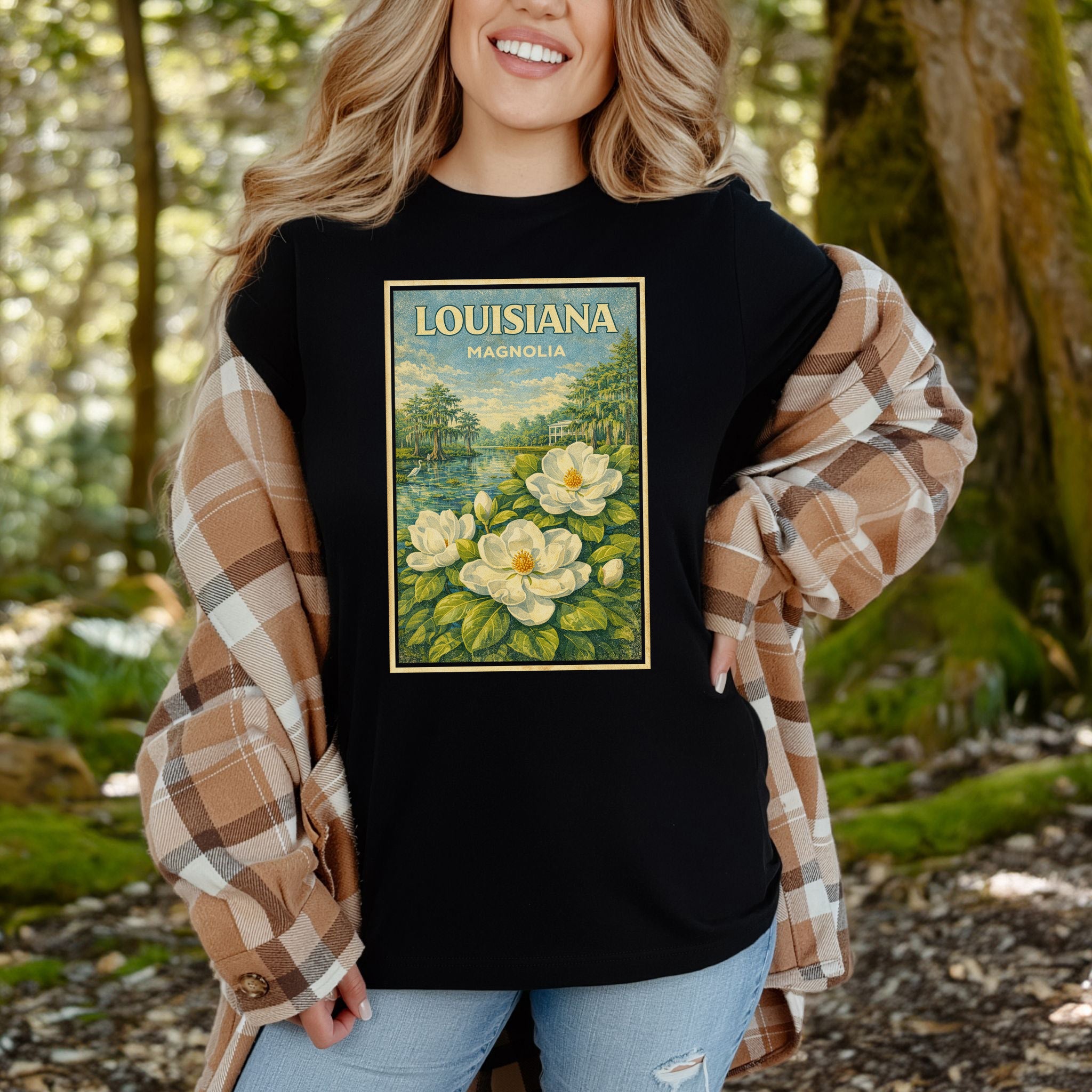 Louisiana Magnolia Bayou Botanical Vintage Nature T-Shirt