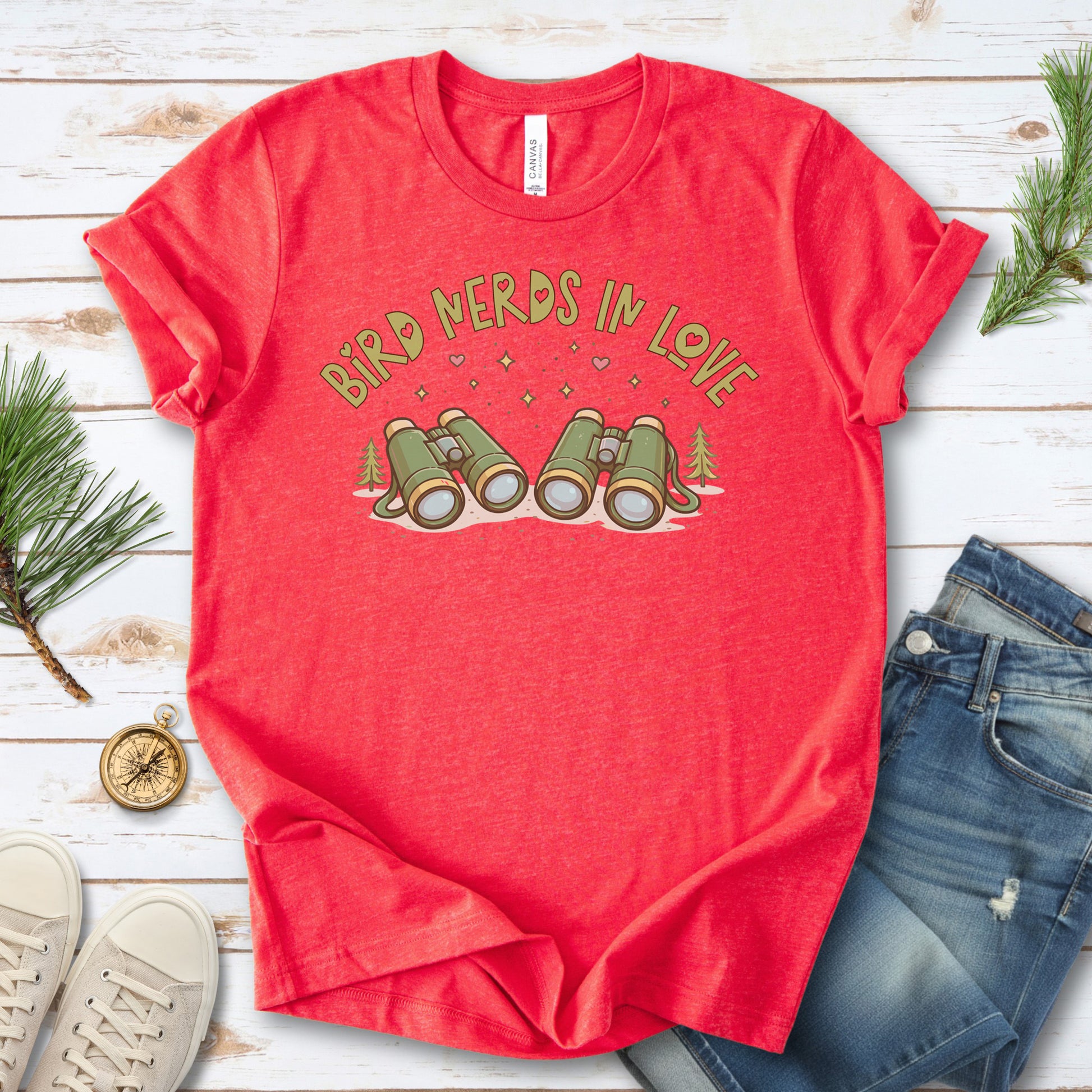 Bird Nerds In Love Cute Binocular Birdwatching T-Shirt