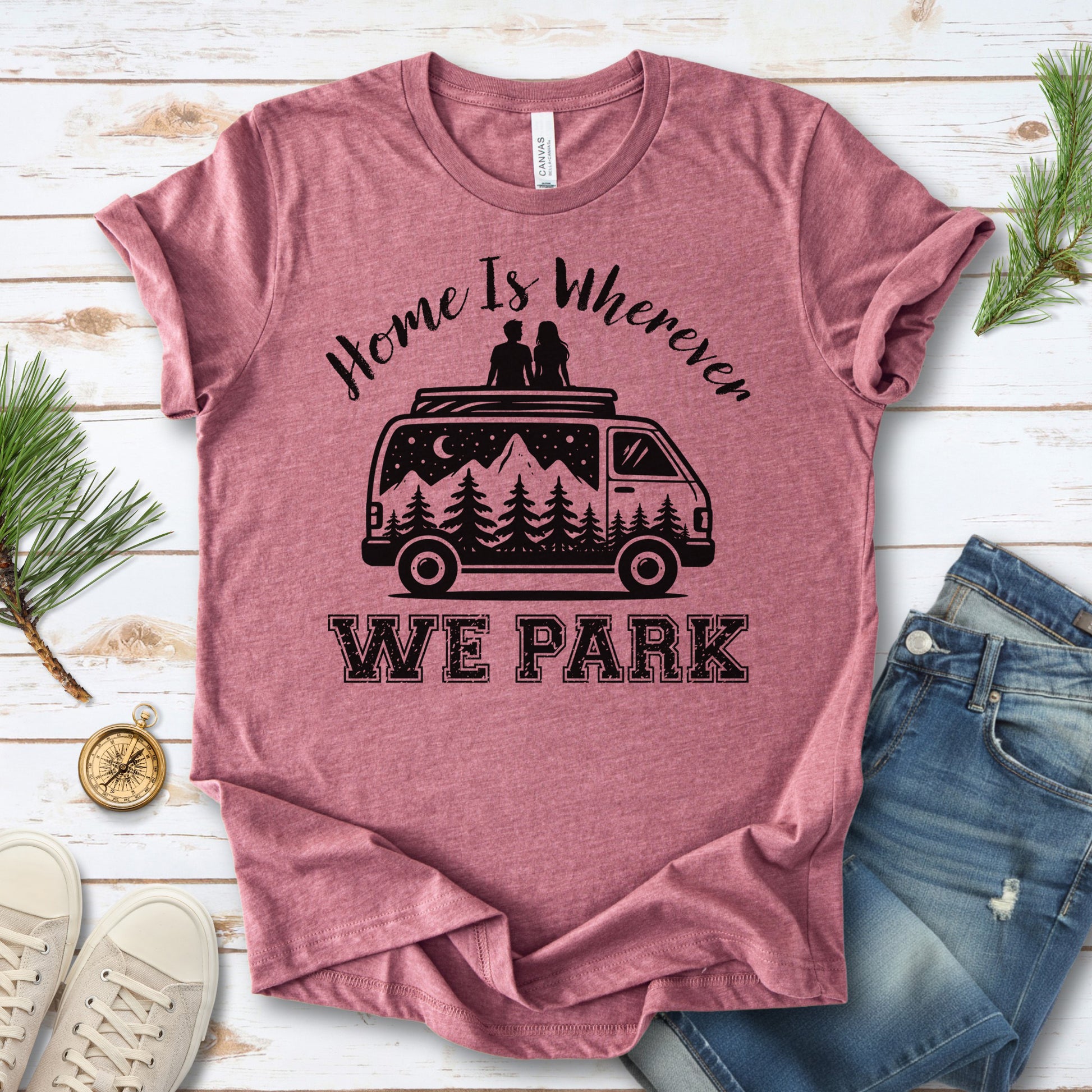 Home Is Wherever We Park Romantic Vanlife Adventure T-Shirt