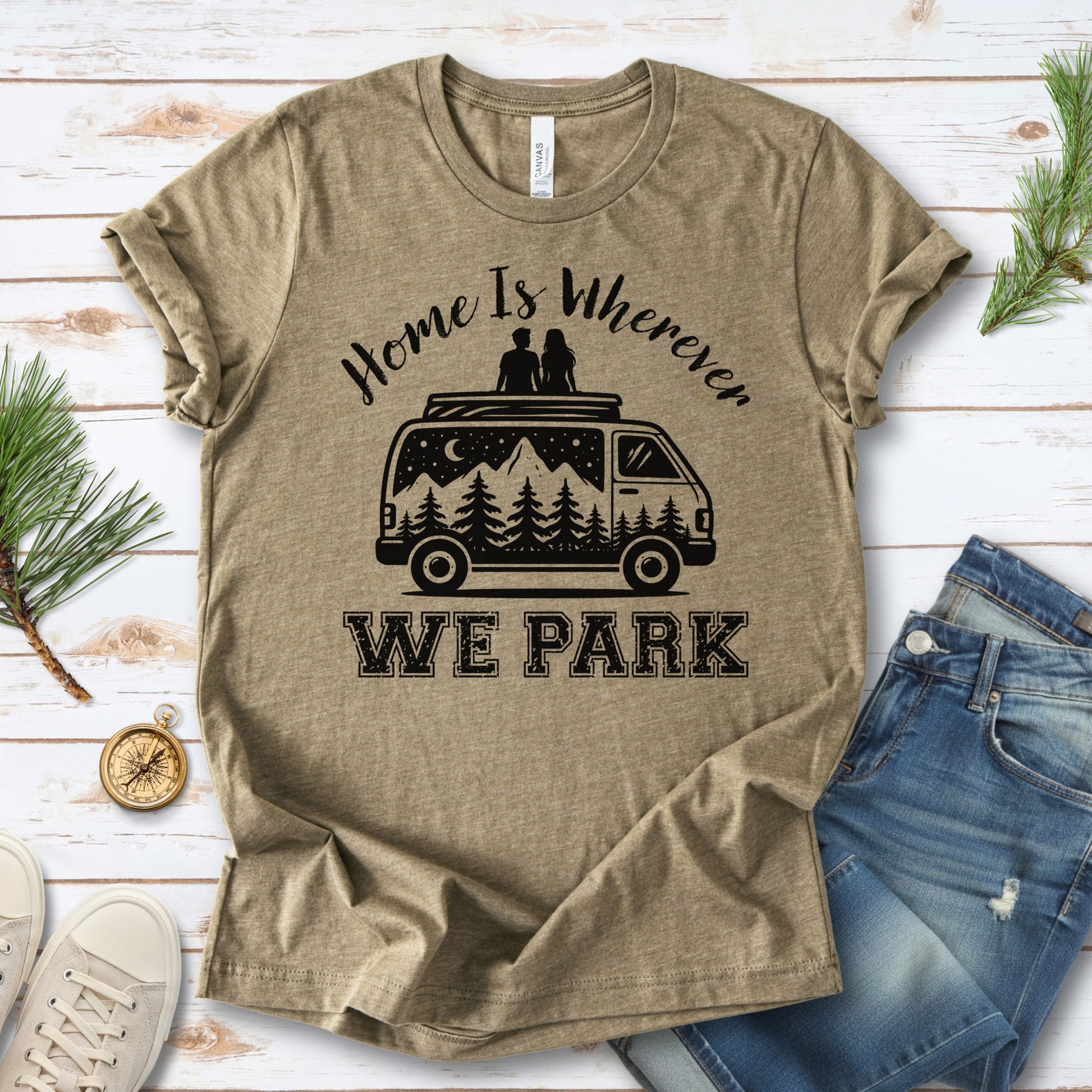 Home Is Wherever We Park Romantic Vanlife Adventure T-Shirt