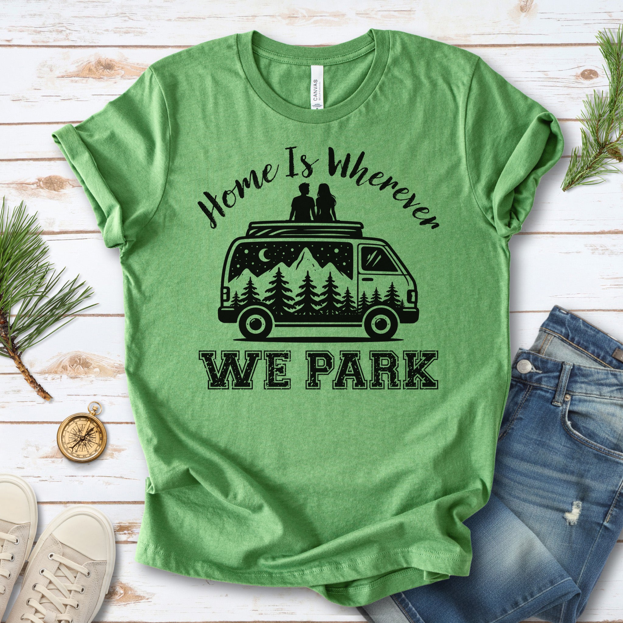 Home Is Wherever We Park Romantic Vanlife Adventure T-Shirt